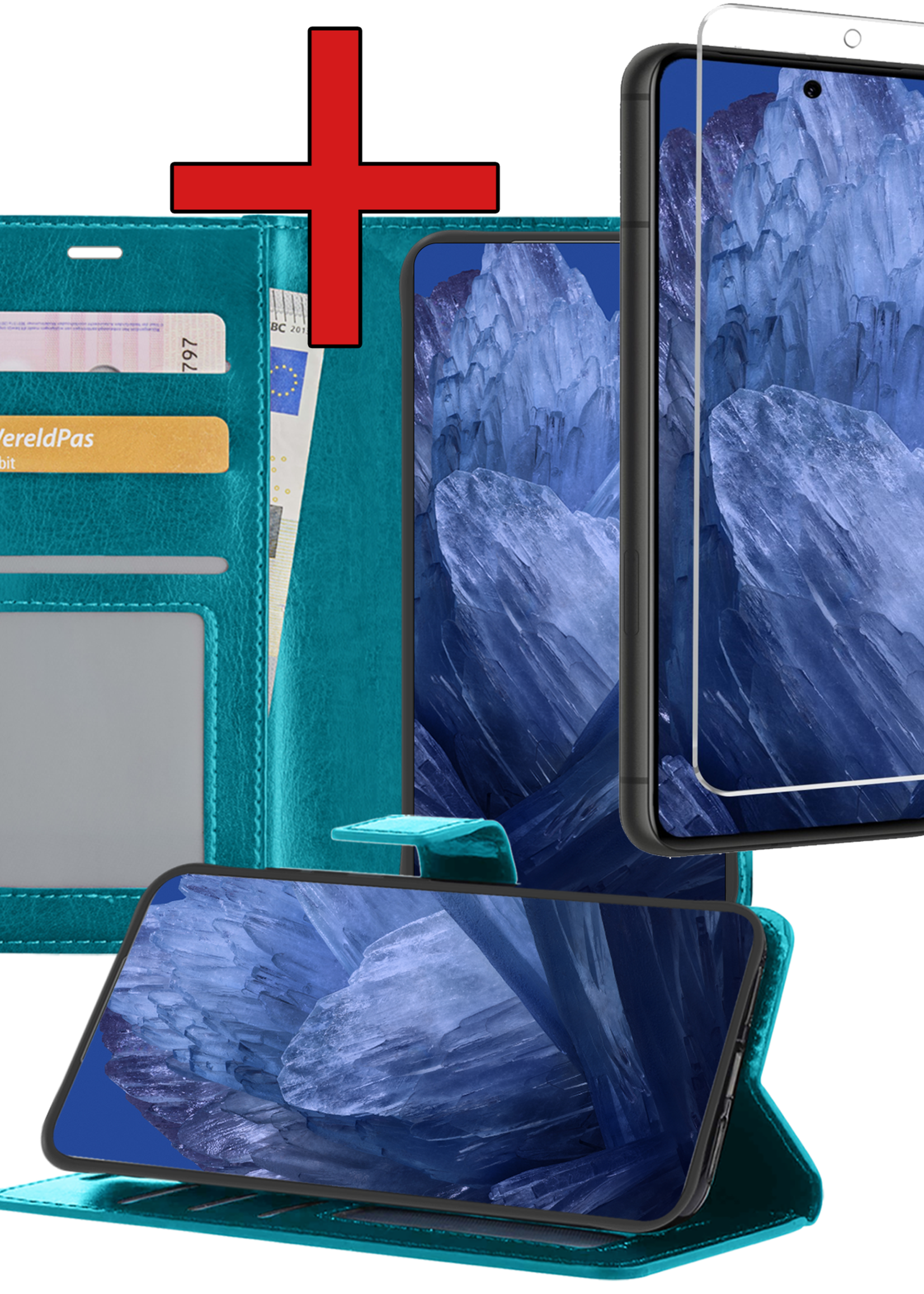 BTH Hoesje Geschikt voor Google Pixel 8a Hoesje Book Case Hoes Portemonnee Cover Walletcase Met Screenprotector - Hoes Geschikt voor Google Pixel 8a Hoes Bookcase Hoesje - Turquoise