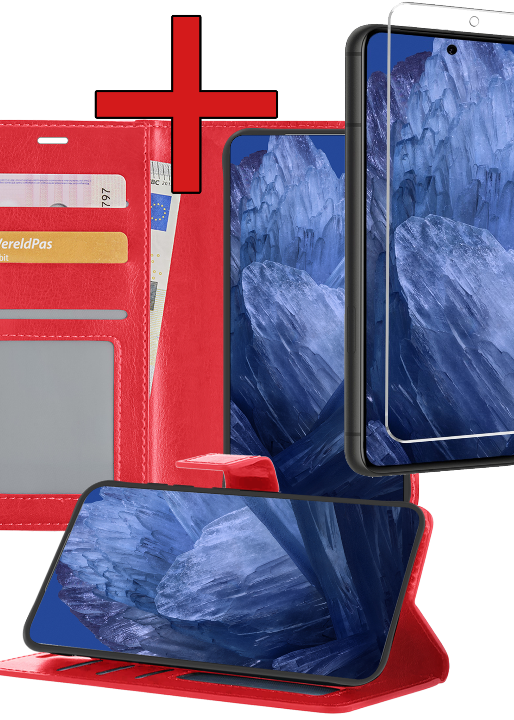 BTH Hoesje Geschikt voor Google Pixel 8a Hoesje Book Case Hoes Portemonnee Cover Walletcase Met Screenprotector - Hoes Geschikt voor Google Pixel 8a Hoes Bookcase Hoesje - Rood