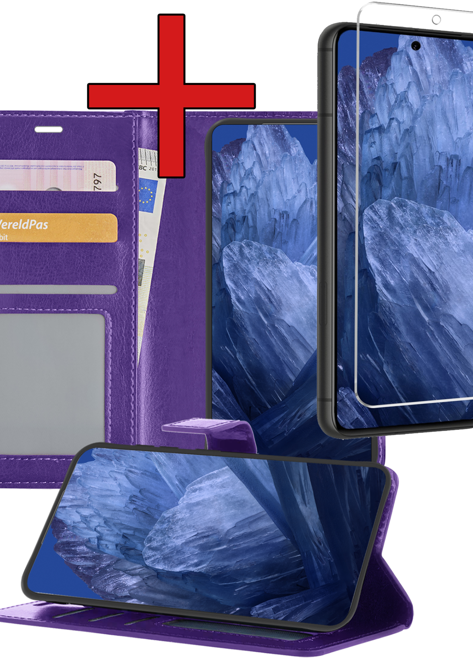 BTH Hoesje Geschikt voor Google Pixel 8a Hoesje Book Case Hoes Portemonnee Cover Walletcase Met Screenprotector - Hoes Geschikt voor Google Pixel 8a Hoes Bookcase Hoesje - Paars