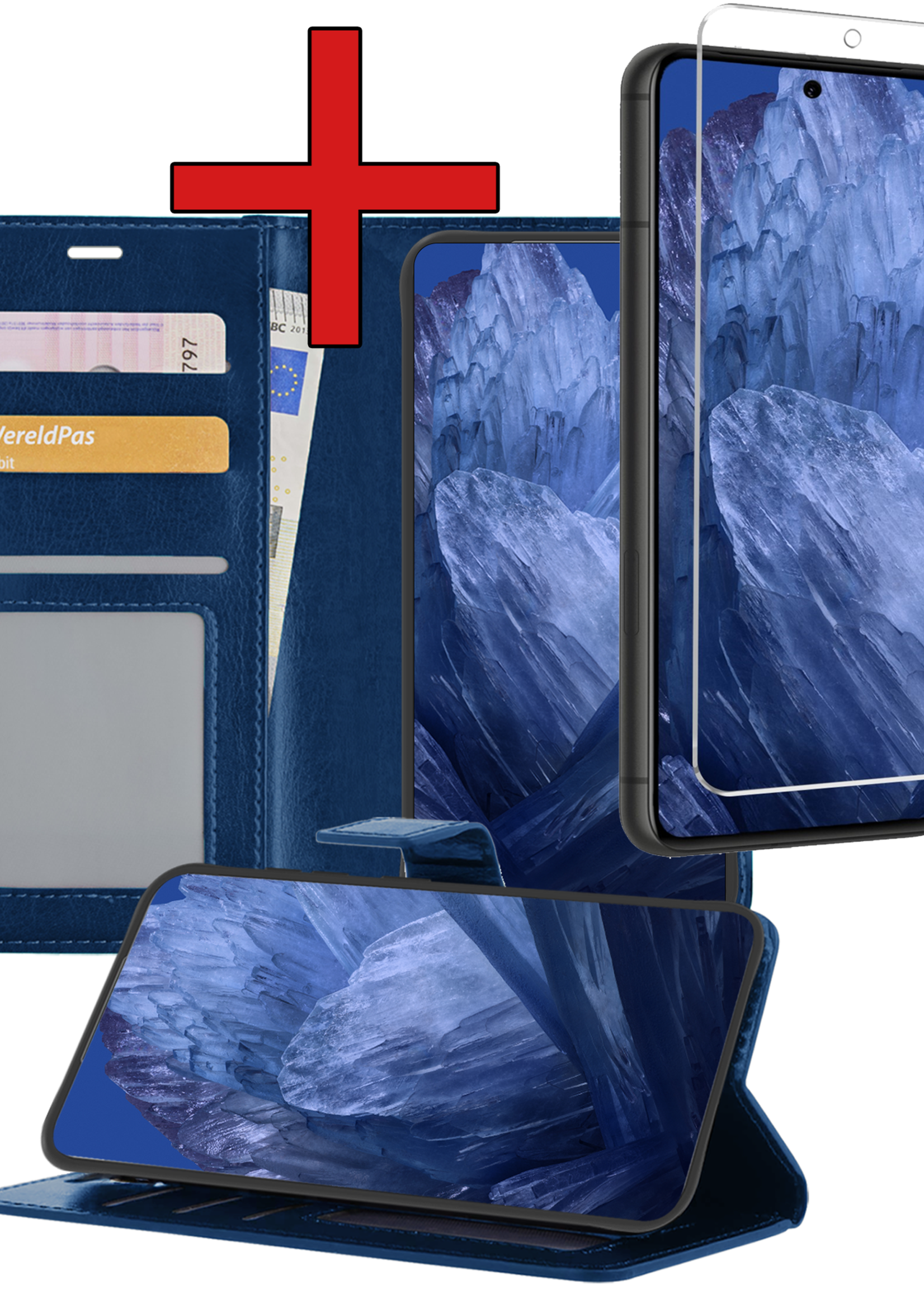 BTH Hoesje Geschikt voor Google Pixel 8a Hoesje Book Case Hoes Portemonnee Cover Walletcase Met Screenprotector - Hoes Geschikt voor Google Pixel 8a Hoes Bookcase Hoesje - Donkerblauw