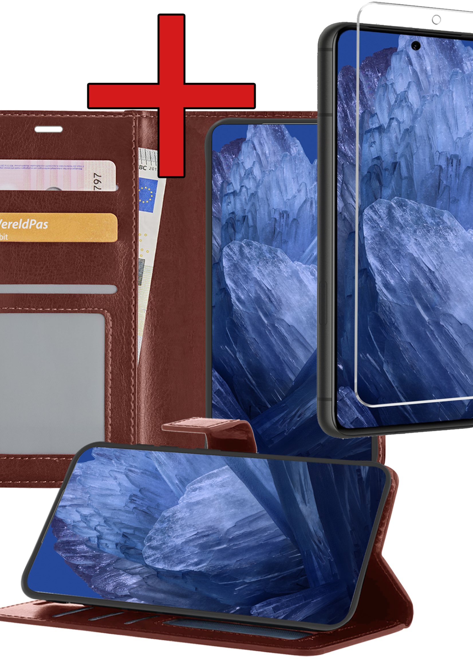 BTH Hoesje Geschikt voor Google Pixel 8a Hoesje Book Case Hoes Portemonnee Cover Walletcase Met Screenprotector - Hoes Geschikt voor Google Pixel 8a Hoes Bookcase Hoesje - Bruin