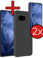 BTH BTH Google Pixel 8a Hoesje Siliconen Met 2x Screenprotector - Zwart