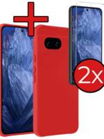 BTH BTH Google Pixel 8a Hoesje Siliconen Met 2x Screenprotector - Rood