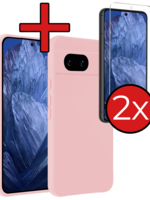 BTH BTH Google Pixel 8a Hoesje Siliconen Met 2x Screenprotector - Lichtroze