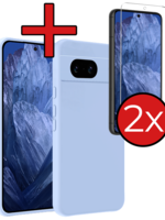 BTH BTH Google Pixel 8a Hoesje Siliconen Met 2x Screenprotector - Lichtblauw