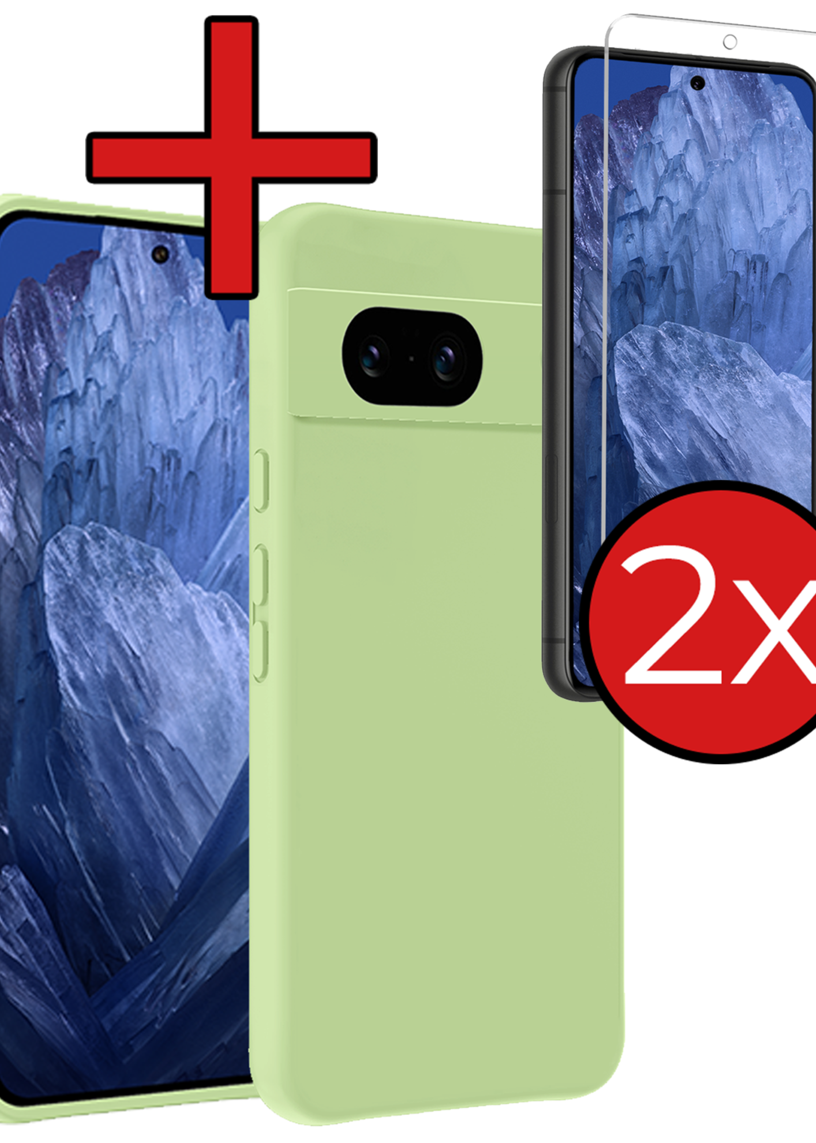 BTH Hoesje Geschikt voor Google Pixel 8a Hoesje Siliconen Case Hoes Met 2x Screenprotector - Hoes Geschikt voor Google Pixel 8a Hoes Cover Case - Groen