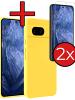 BTH BTH Google Pixel 8a Hoesje Siliconen Met 2x Screenprotector - Geel