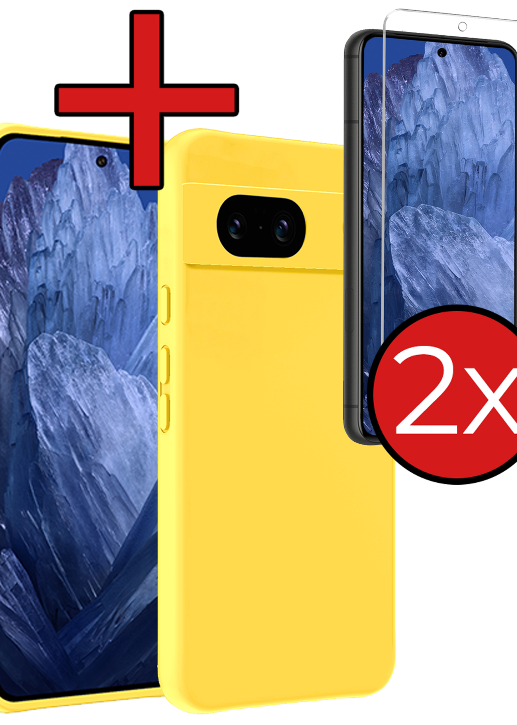 BTH Hoesje Geschikt voor Google Pixel 8a Hoesje Siliconen Case Hoes Met 2x Screenprotector - Hoes Geschikt voor Google Pixel 8a Hoes Cover Case - Geel