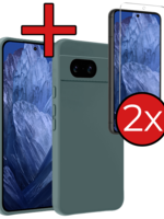 BTH BTH Google Pixel 8a Hoesje Siliconen Met 2x Screenprotector - Donkergroen
