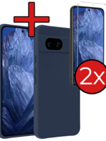 BTH BTH Google Pixel 8a Hoesje Siliconen Met 2x Screenprotector - Donkerblauw