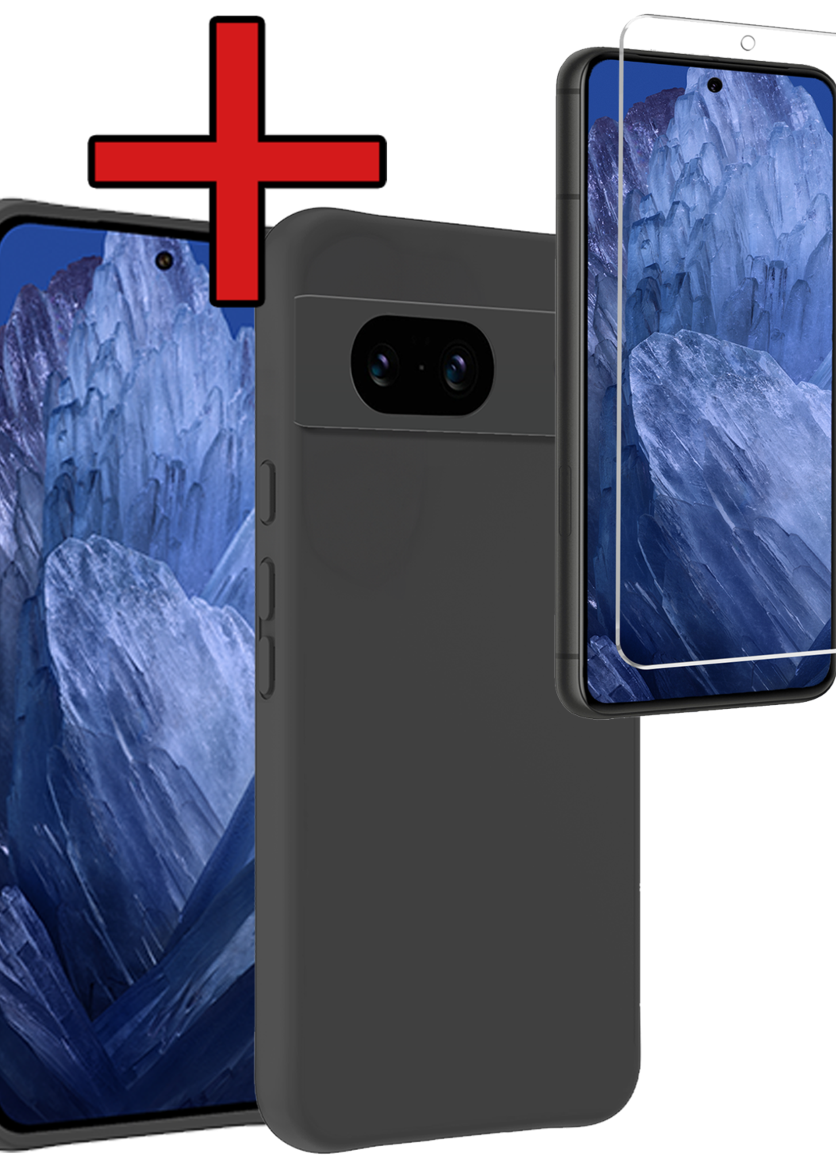 BTH Hoesje Geschikt voor Google Pixel 8a Hoesje Siliconen Case Hoes Met Screenprotector - Hoes Geschikt voor Google Pixel 8a Hoes Cover Case - Zwart