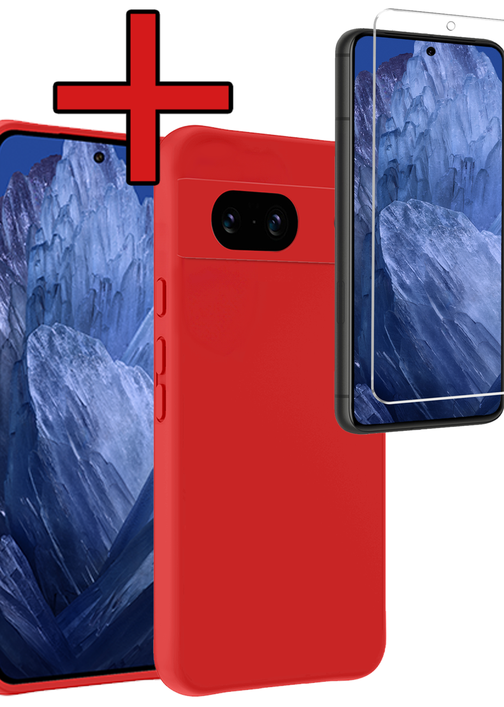 BTH Hoesje Geschikt voor Google Pixel 8a Hoesje Siliconen Case Hoes Met Screenprotector - Hoes Geschikt voor Google Pixel 8a Hoes Cover Case - Rood