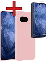 BTH BTH Google Pixel 8a Hoesje Siliconen Met Screenprotector - Lichtroze