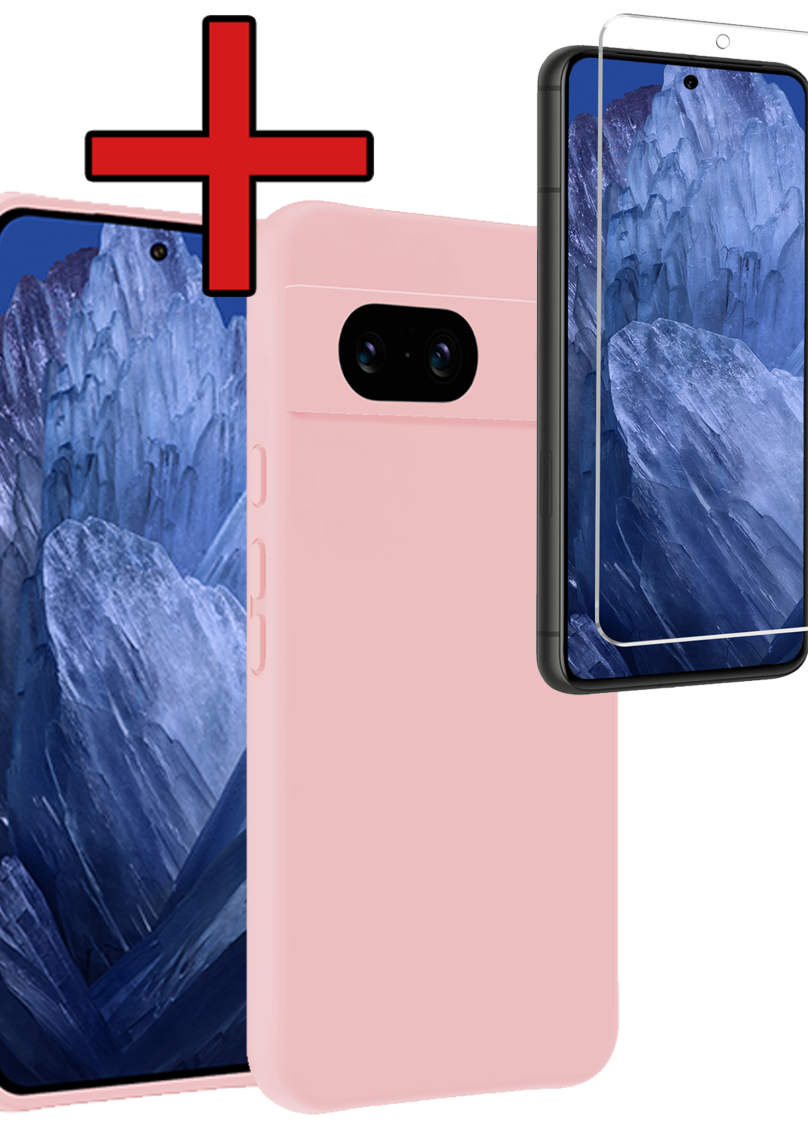 BTH Hoesje Geschikt voor Google Pixel 8a Hoesje Siliconen Case Hoes Met Screenprotector - Hoes Geschikt voor Google Pixel 8a Hoes Cover Case - Lichtroze