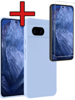 BTH BTH Google Pixel 8a Hoesje Siliconen Met Screenprotector - Lichtblauw