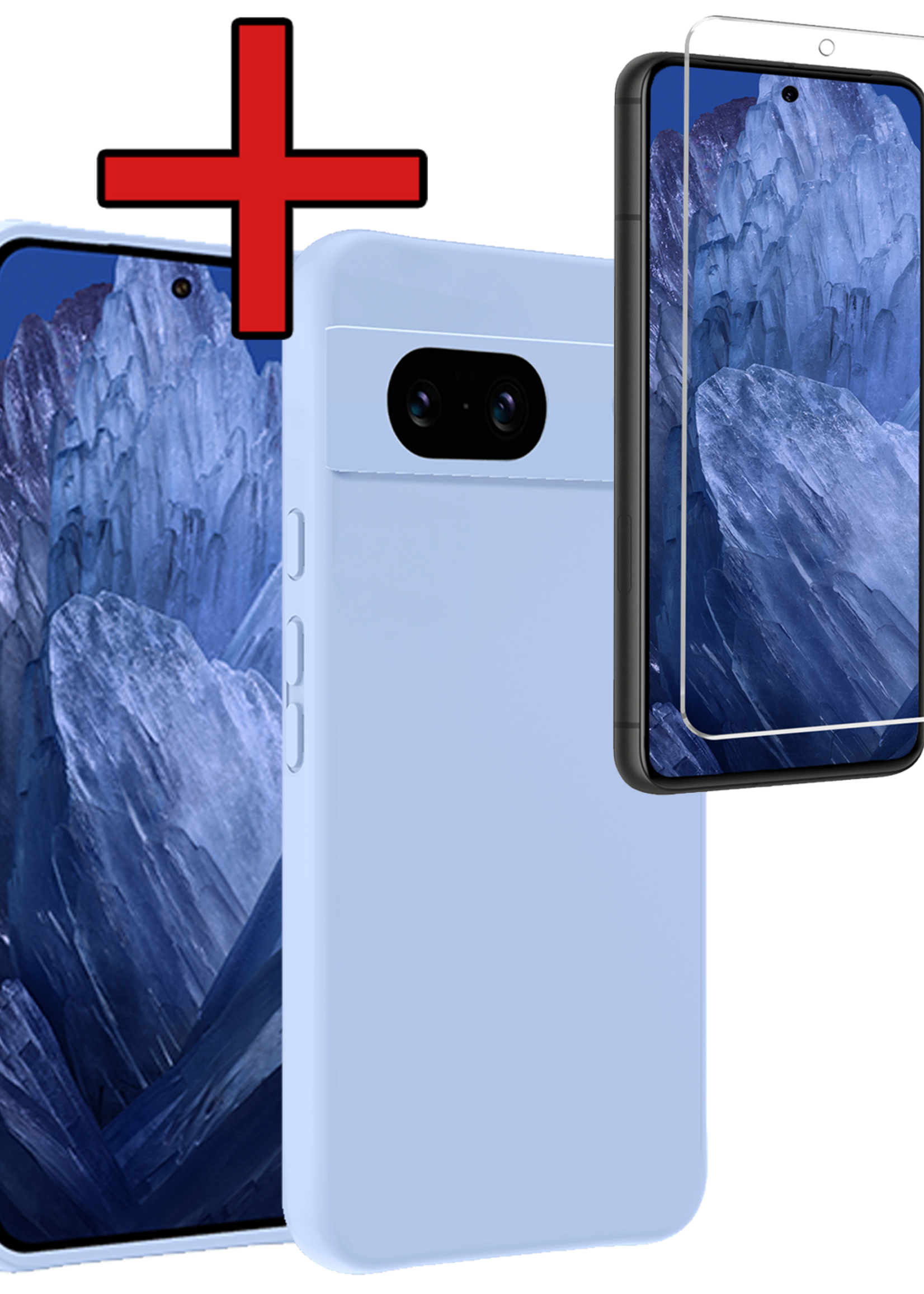 BTH Hoesje Geschikt voor Google Pixel 8a Hoesje Siliconen Case Hoes Met Screenprotector - Hoes Geschikt voor Google Pixel 8a Hoes Cover Case - Lichtblauw