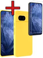 BTH BTH Google Pixel 8a Hoesje Siliconen Met Screenprotector - Geel
