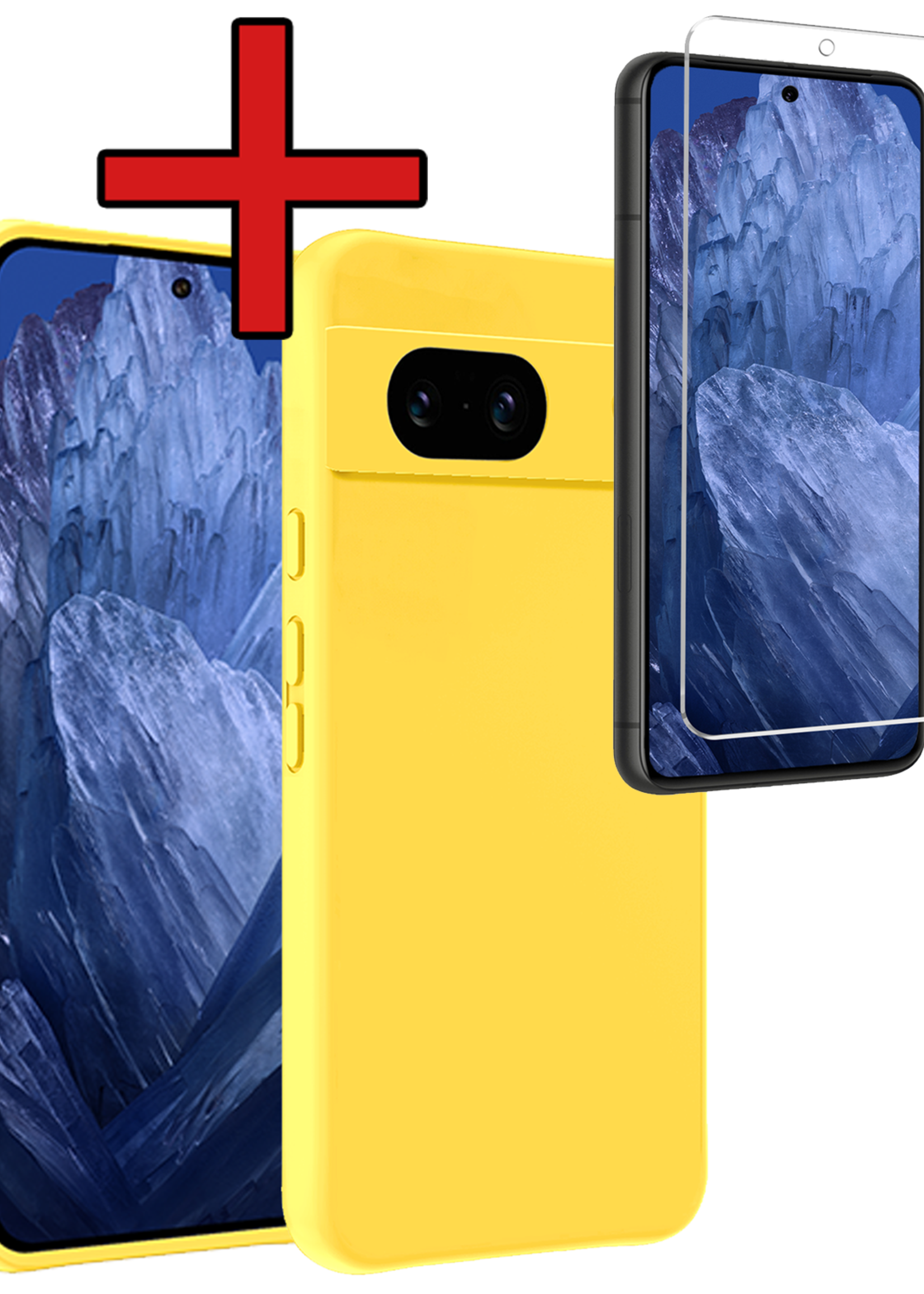 BTH Hoesje Geschikt voor Google Pixel 8a Hoesje Siliconen Case Hoes Met Screenprotector - Hoes Geschikt voor Google Pixel 8a Hoes Cover Case - Geel
