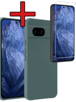 BTH BTH Google Pixel 8a Hoesje Siliconen Met Screenprotector - Donkergroen