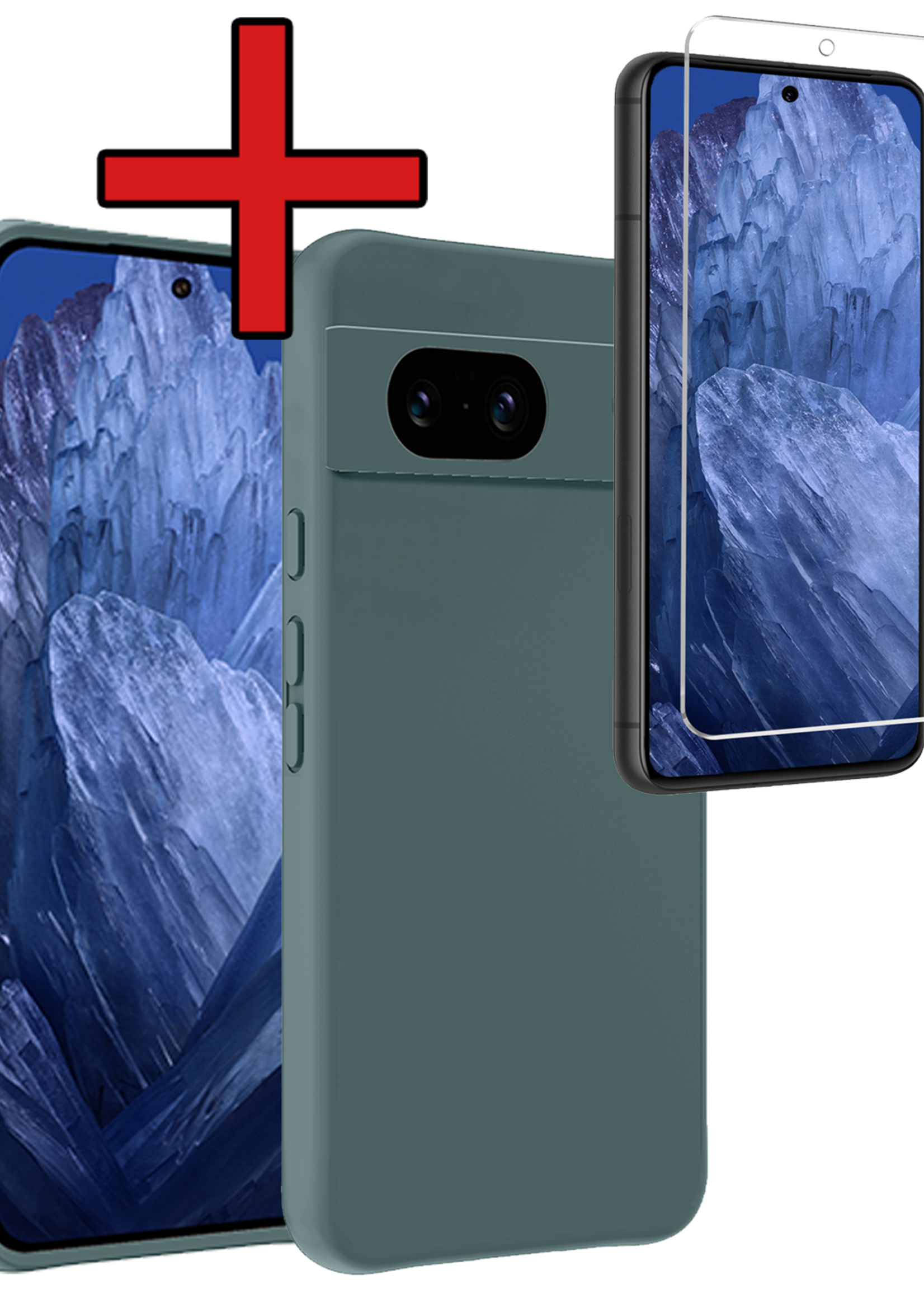 BTH Hoesje Geschikt voor Google Pixel 8a Hoesje Siliconen Case Hoes Met Screenprotector - Hoes Geschikt voor Google Pixel 8a Hoes Cover Case - Donkergroen