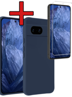 BTH BTH Google Pixel 8a Hoesje Siliconen Met Screenprotector - Donkerblauw