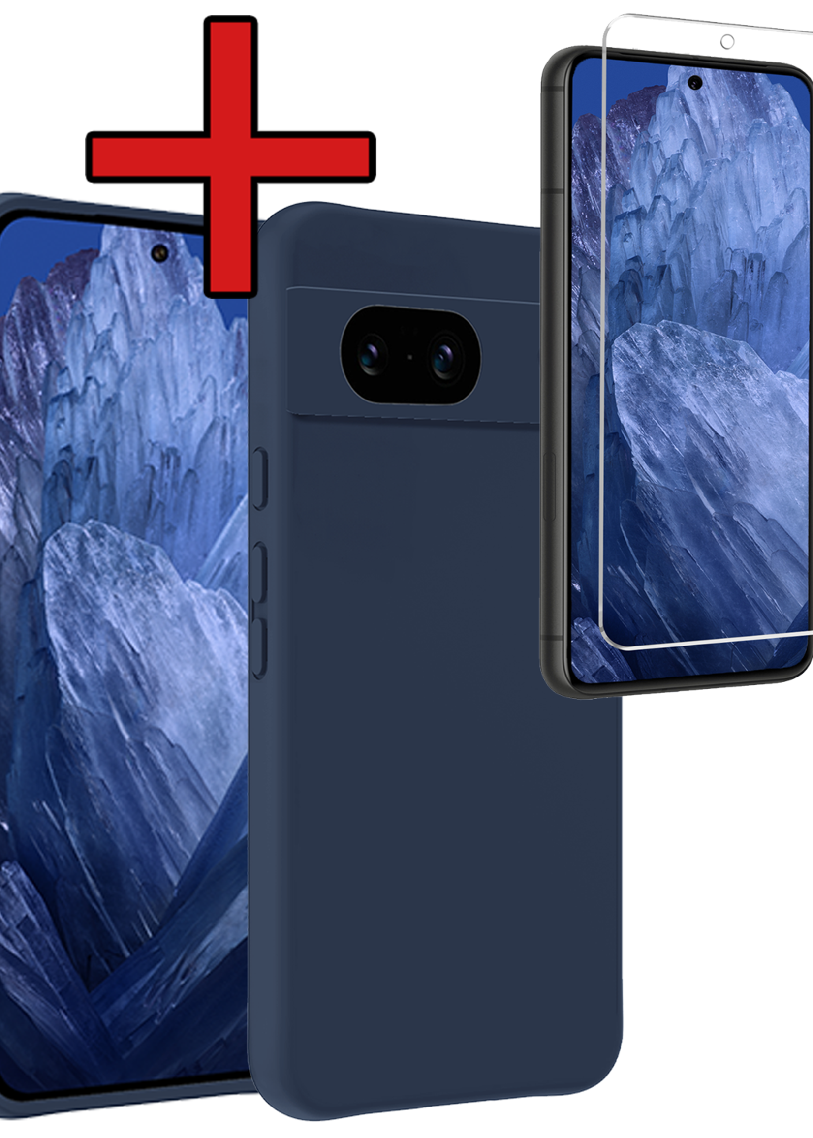 BTH Hoesje Geschikt voor Google Pixel 8a Hoesje Siliconen Case Hoes Met Screenprotector - Hoes Geschikt voor Google Pixel 8a Hoes Cover Case - Donkerblauw
