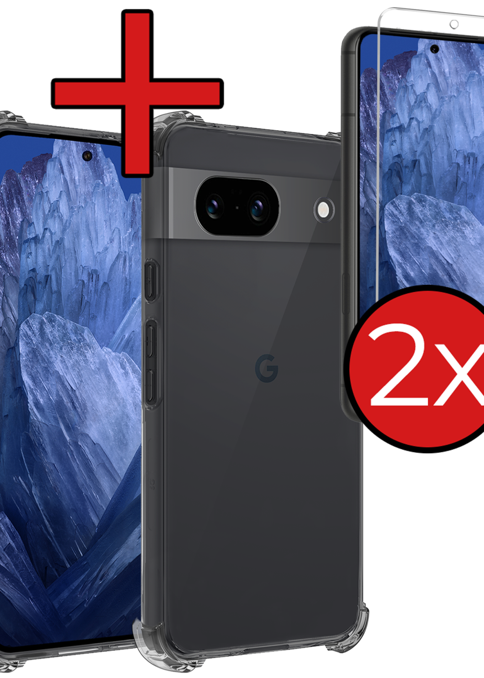 BTH Hoesje Geschikt voor Google Pixel 8a Hoesje Siliconen Shock Proof Case Hoes Met 2x Screenprotector - Hoes Geschikt voor Google Pixel 8a Hoes Cover Case Shockproof - Transparant