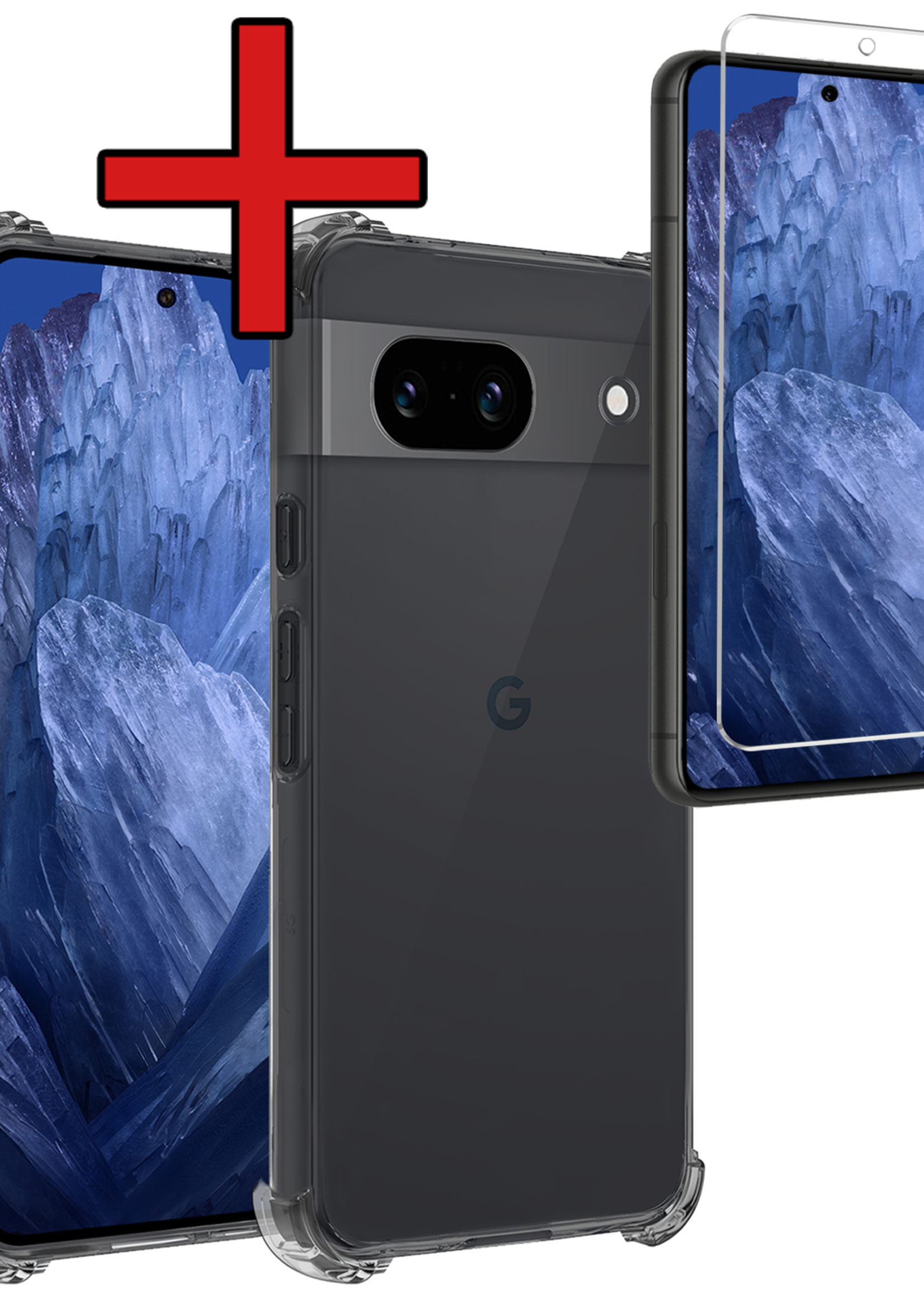 BTH Hoesje Geschikt voor Google Pixel 8a Hoesje Siliconen Shock Proof Case Hoes Met Screenprotector - Hoes Geschikt voor Google Pixel 8a Hoes Cover Case Shockproof - Transparant