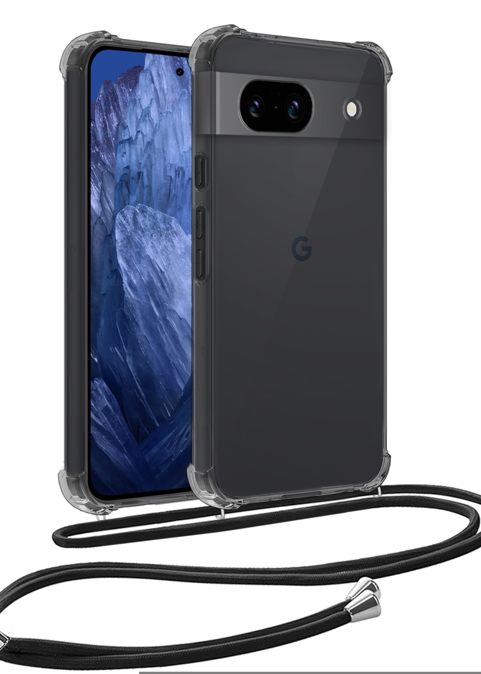 BTH Hoesje Geschikt voor Google Pixel 8a Hoesje Siliconen Shock Proof Hoesje Met Koord Case Met Telefoonkoord - Hoes Geschikt voor Google Pixel 8a Hoesje Cover Shockproof Met Koord - Transparant