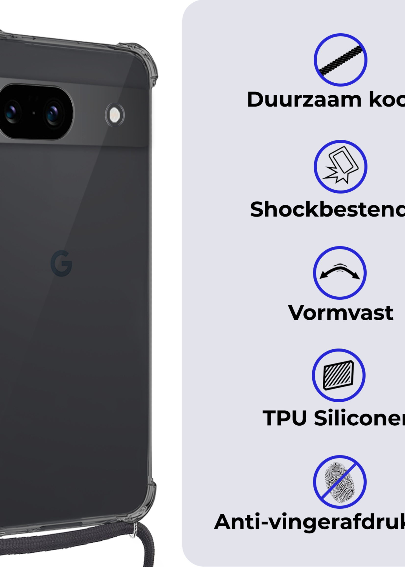 BTH Hoesje Geschikt voor Google Pixel 8a Hoesje Siliconen Shock Proof Hoesje Met Koord Case Met Telefoonkoord - Hoes Geschikt voor Google Pixel 8a Hoesje Cover Shockproof Met Koord - Transparant