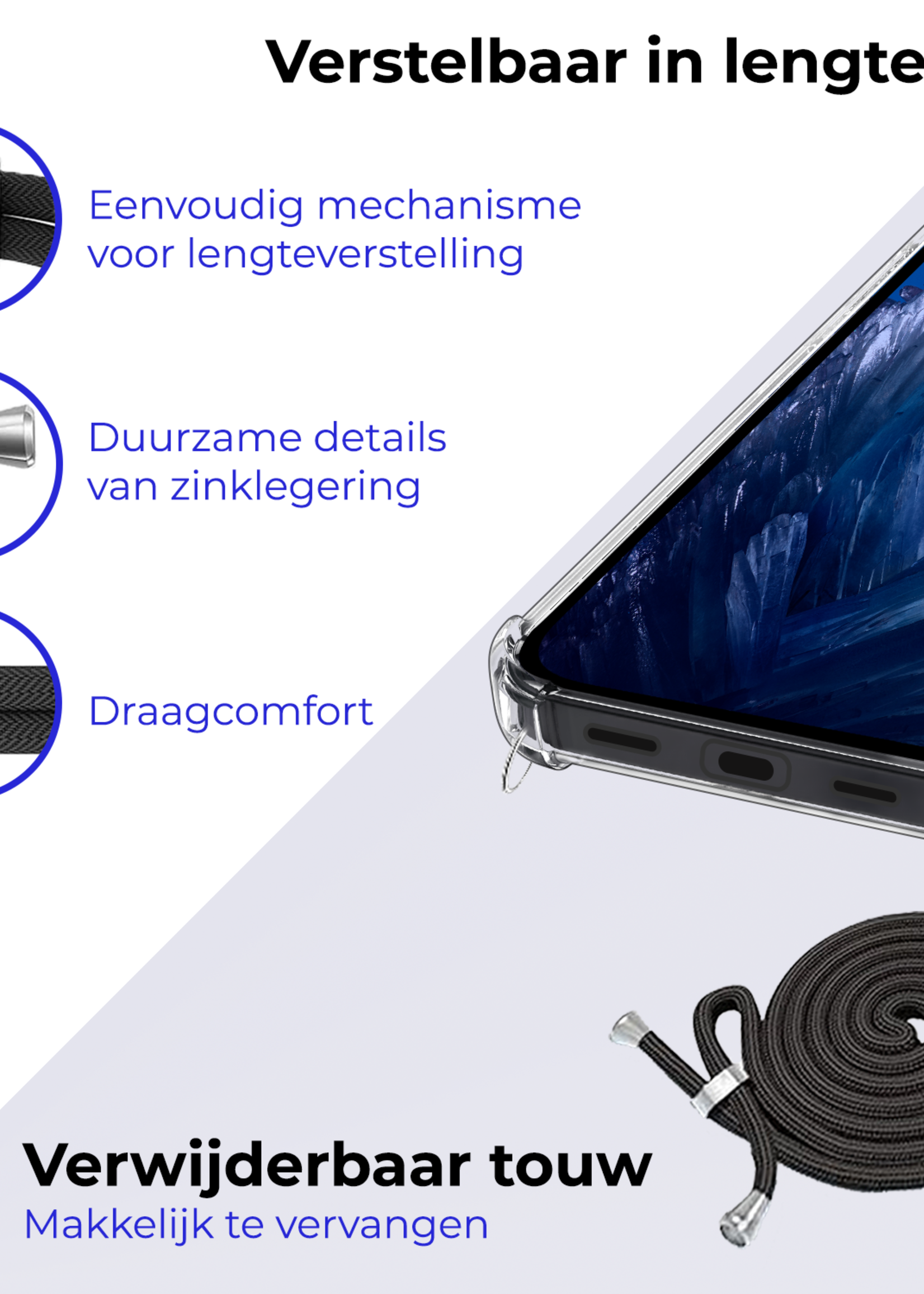 BTH Hoesje Geschikt voor Google Pixel 8a Hoesje Siliconen Shock Proof Hoesje Met Koord Case Met Telefoonkoord - Hoes Geschikt voor Google Pixel 8a Hoesje Cover Shockproof Met Koord - Transparant