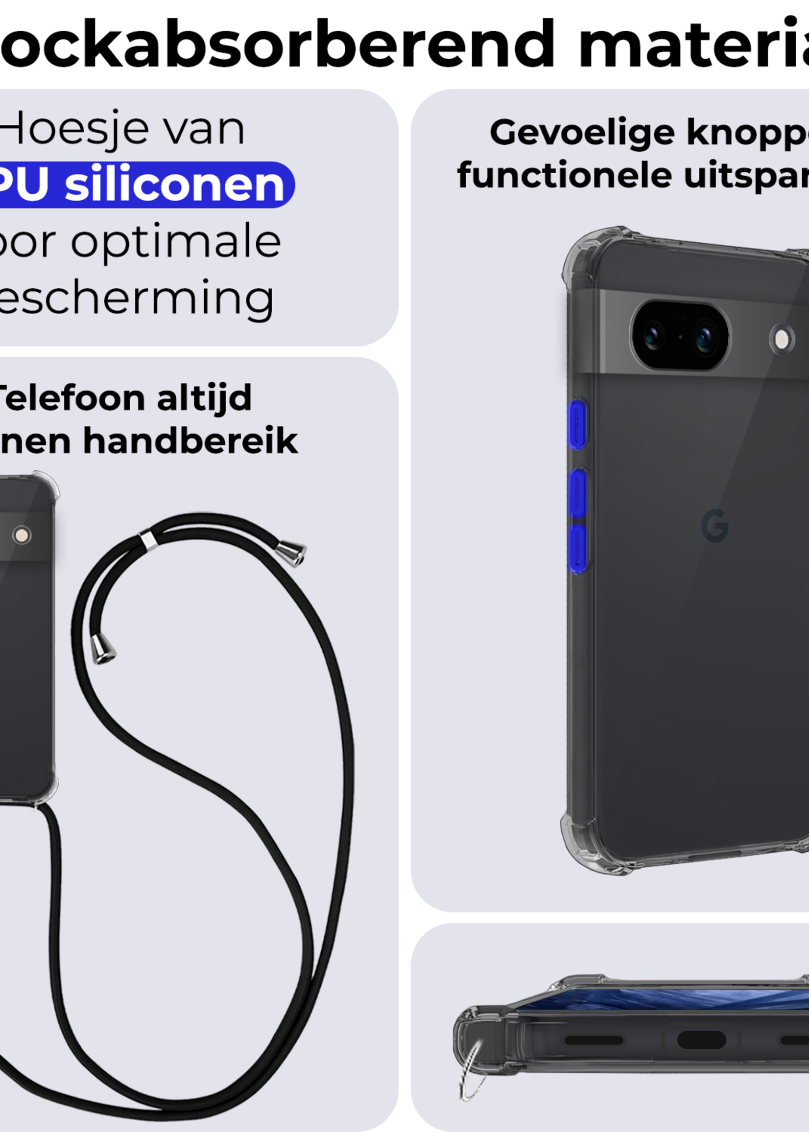 BTH Hoesje Geschikt voor Google Pixel 8a Hoesje Siliconen Shock Proof Hoesje Met Koord Case Met Telefoonkoord - Hoes Geschikt voor Google Pixel 8a Hoesje Cover Shockproof Met Koord - Transparant