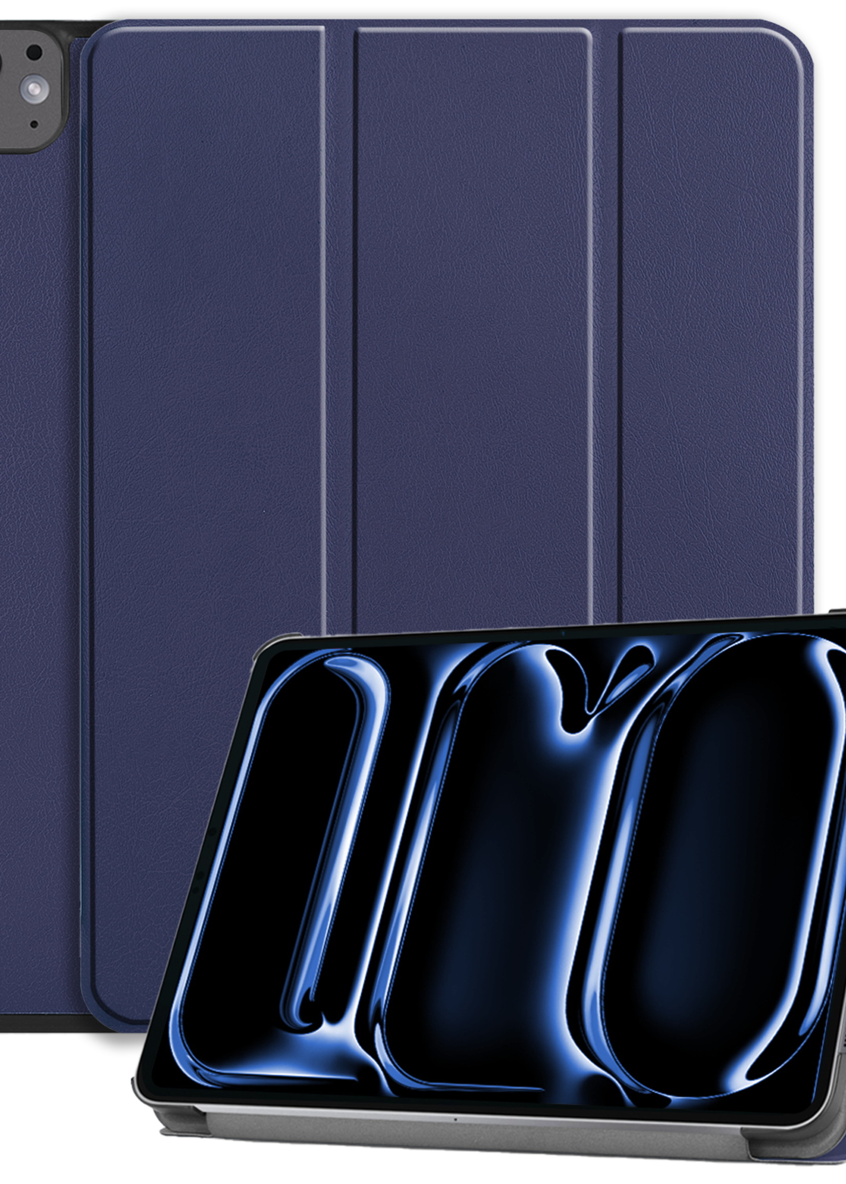 BTH Hoes Geschikt voor iPad Pro 2024 (13 inch) Hoes Book Case Hoesje Trifold Cover - Hoesje Geschikt voor iPad Pro 2024 13 inch (7e generatie) Hoesje Bookcase - Donkerblauw