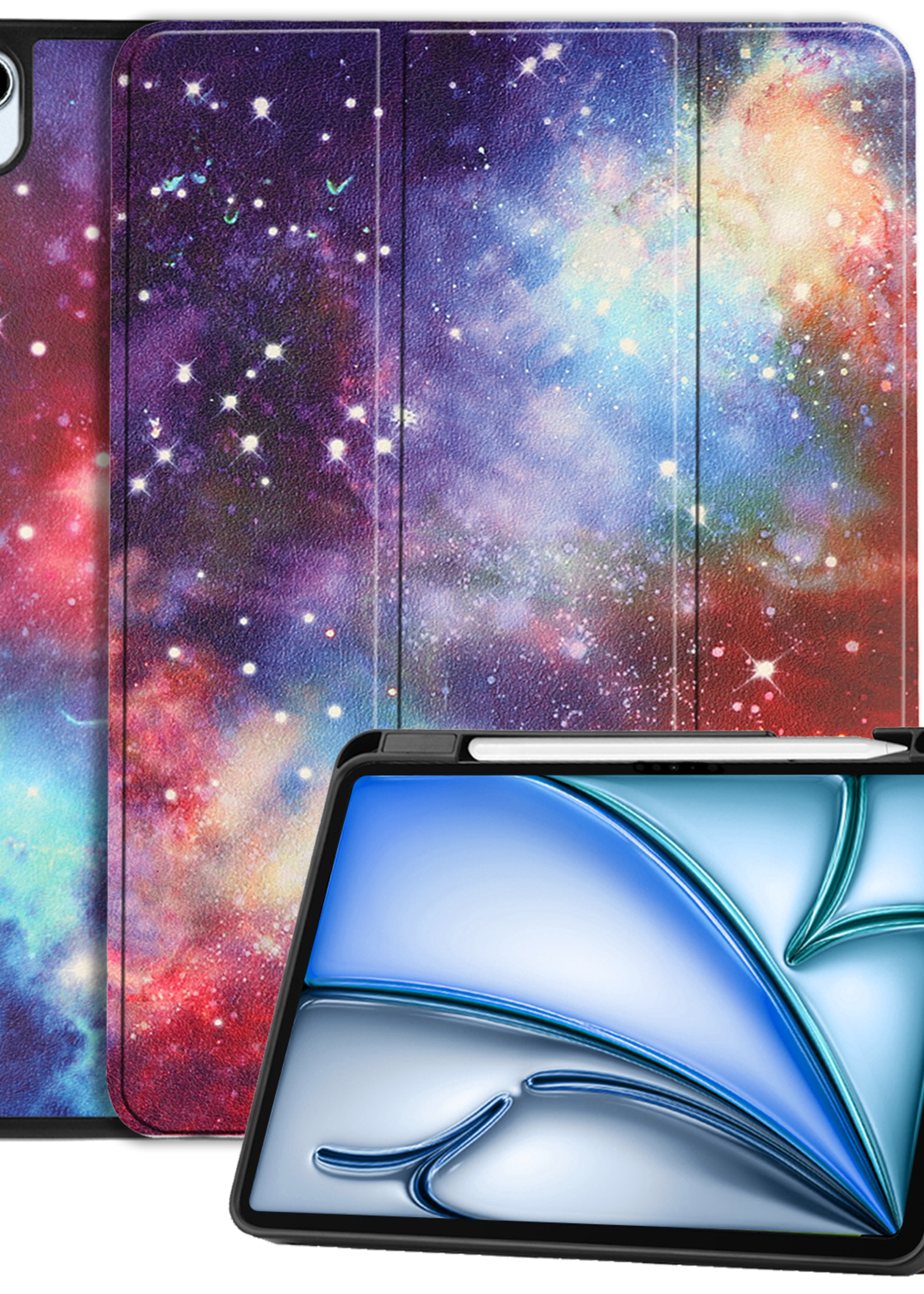 BTH Hoes Geschikt voor iPad Air 6 (11 inch) Hoes Book Case Hoesje Trifold Cover Met Uitsparing Geschikt voor Apple Pencil - Hoesje Geschikt voor iPad Air 2024 (11 inch) Hoesje Bookcase - Galaxy