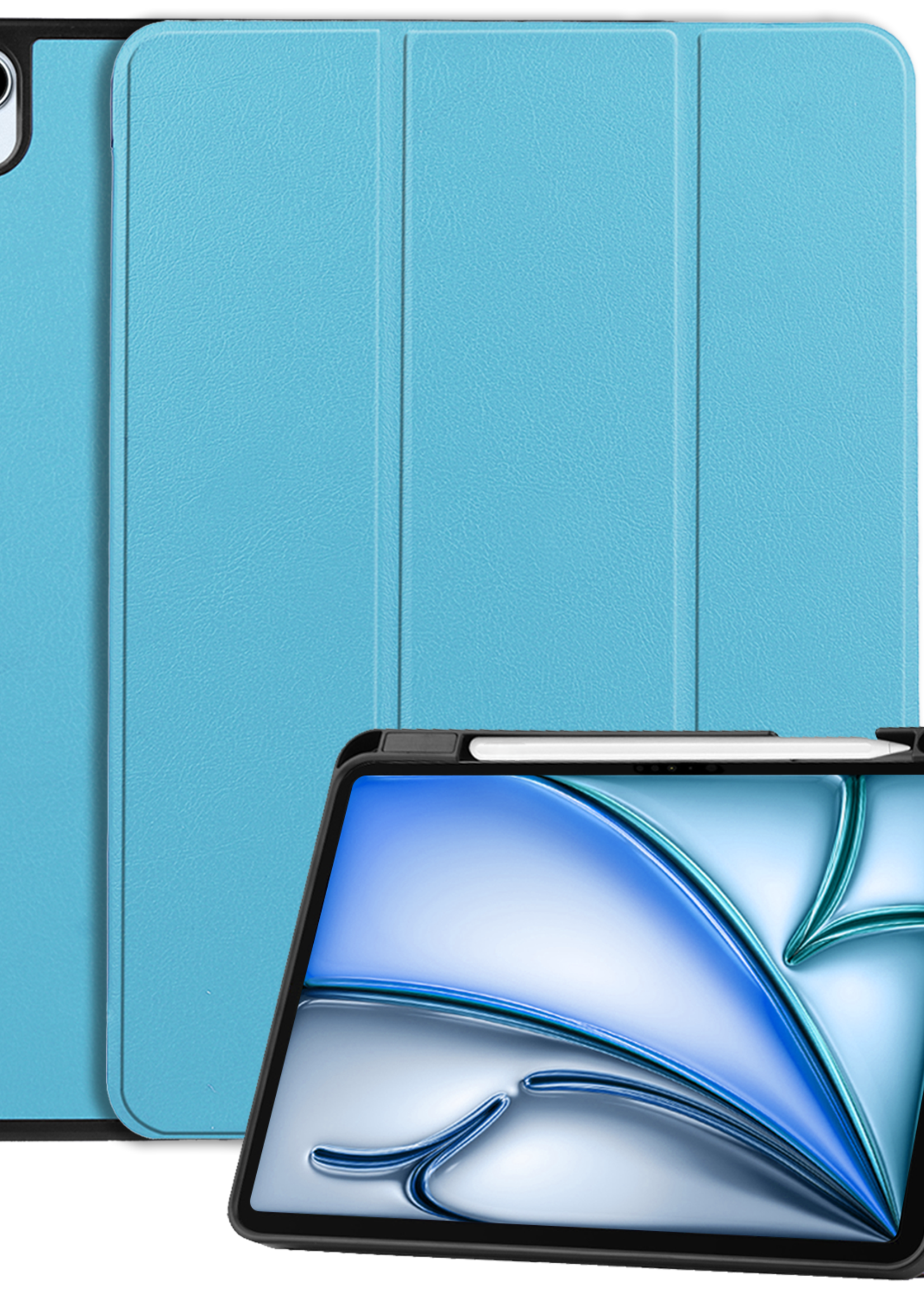 BTH Hoes Geschikt voor iPad Air 6 (11 inch) Hoes Book Case Hoesje Trifold Cover Met Uitsparing Geschikt voor Apple Pencil - Hoesje Geschikt voor iPad Air 2024 (11 inch) Hoesje Bookcase - Lichtblauw