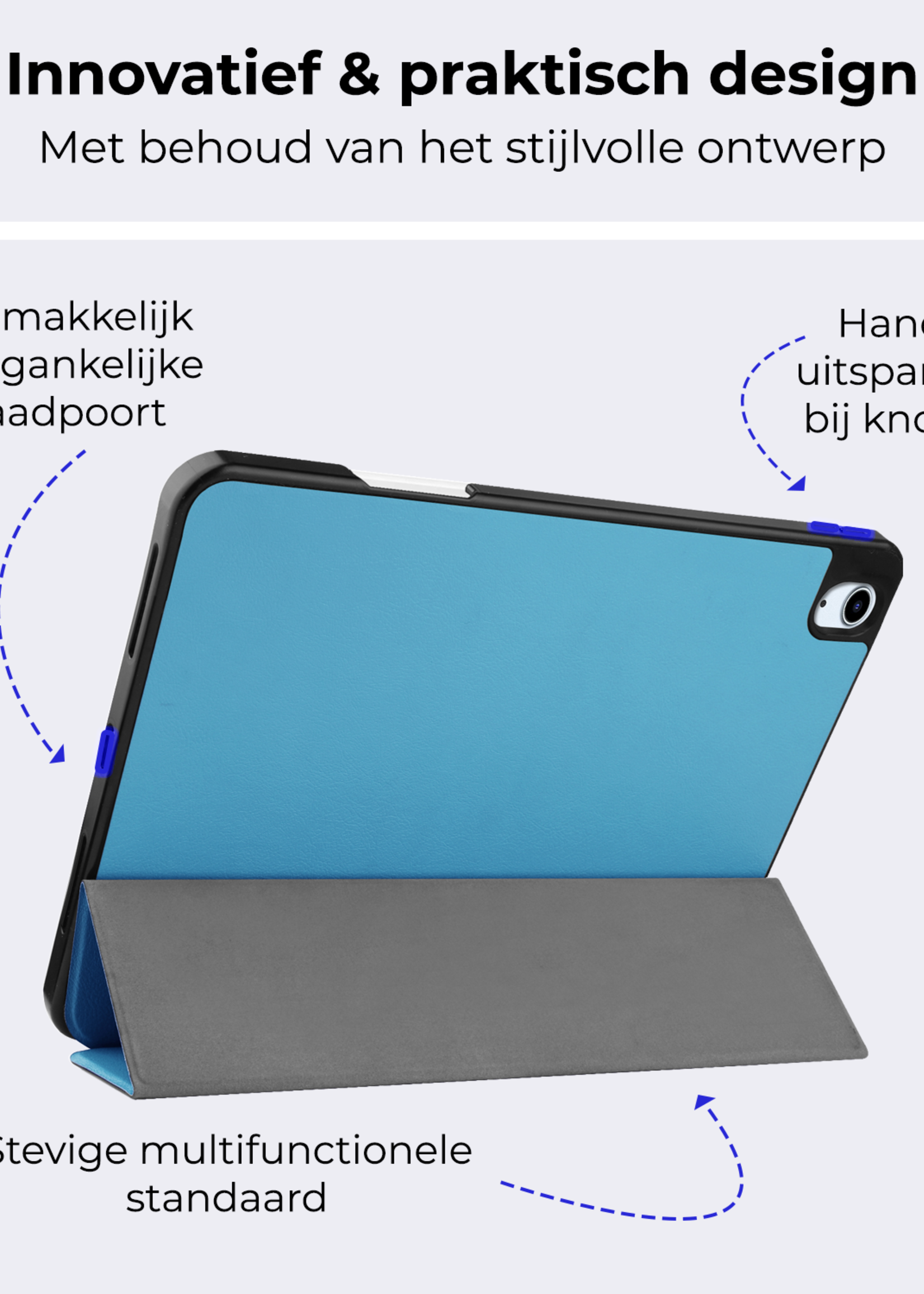 BTH Hoes Geschikt voor iPad Air 6 (11 inch) Hoes Book Case Hoesje Trifold Cover Met Uitsparing Geschikt voor Apple Pencil - Hoesje Geschikt voor iPad Air 2024 (11 inch) Hoesje Bookcase - Lichtblauw