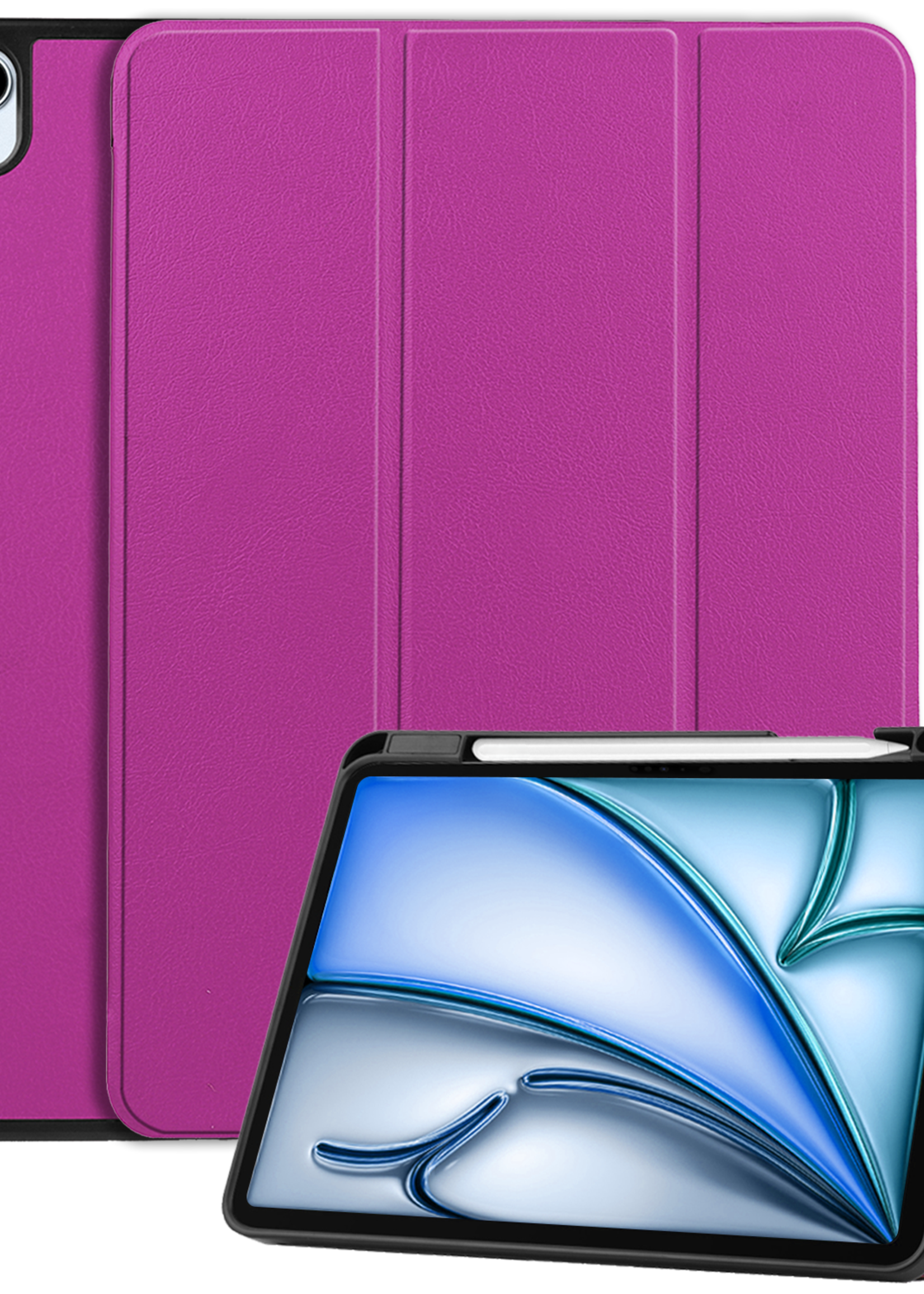 BTH Hoes Geschikt voor iPad Air 6 (11 inch) Hoes Book Case Hoesje Trifold Cover Met Uitsparing Geschikt voor Apple Pencil - Hoesje Geschikt voor iPad Air 2024 (11 inch) Hoesje Bookcase - Paars