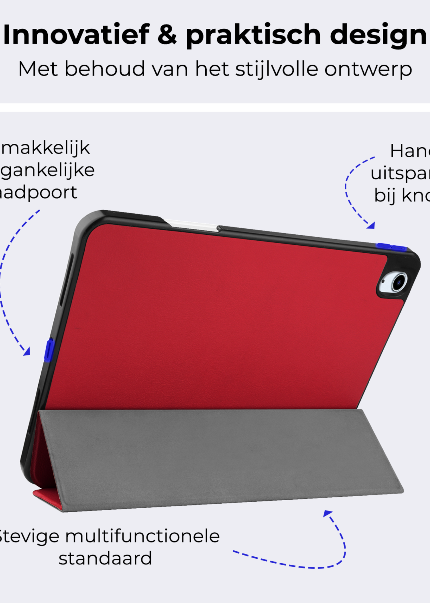 BTH Hoes Geschikt voor iPad Air 6 (11 inch) Hoes Book Case Hoesje Trifold Cover Met Uitsparing Geschikt voor Apple Pencil - Hoesje Geschikt voor iPad Air 2024 (11 inch) Hoesje Bookcase - Rood