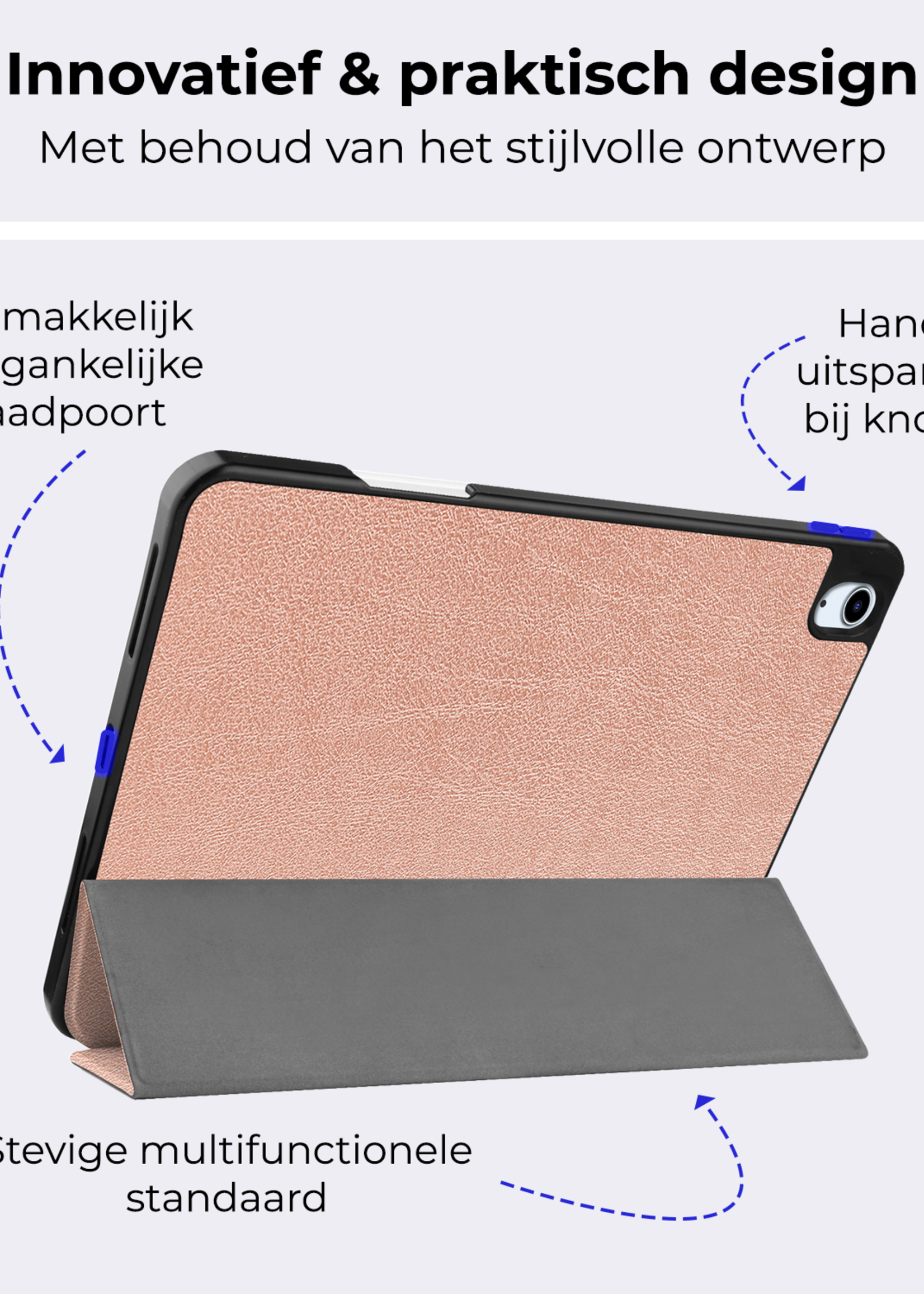 BTH Hoes Geschikt voor iPad Air 6 (11 inch) Hoes Book Case Hoesje Trifold Cover Met Uitsparing Geschikt voor Apple Pencil - Hoesje Geschikt voor iPad Air 2024 (11 inch) Hoesje Bookcase - Rosé goud