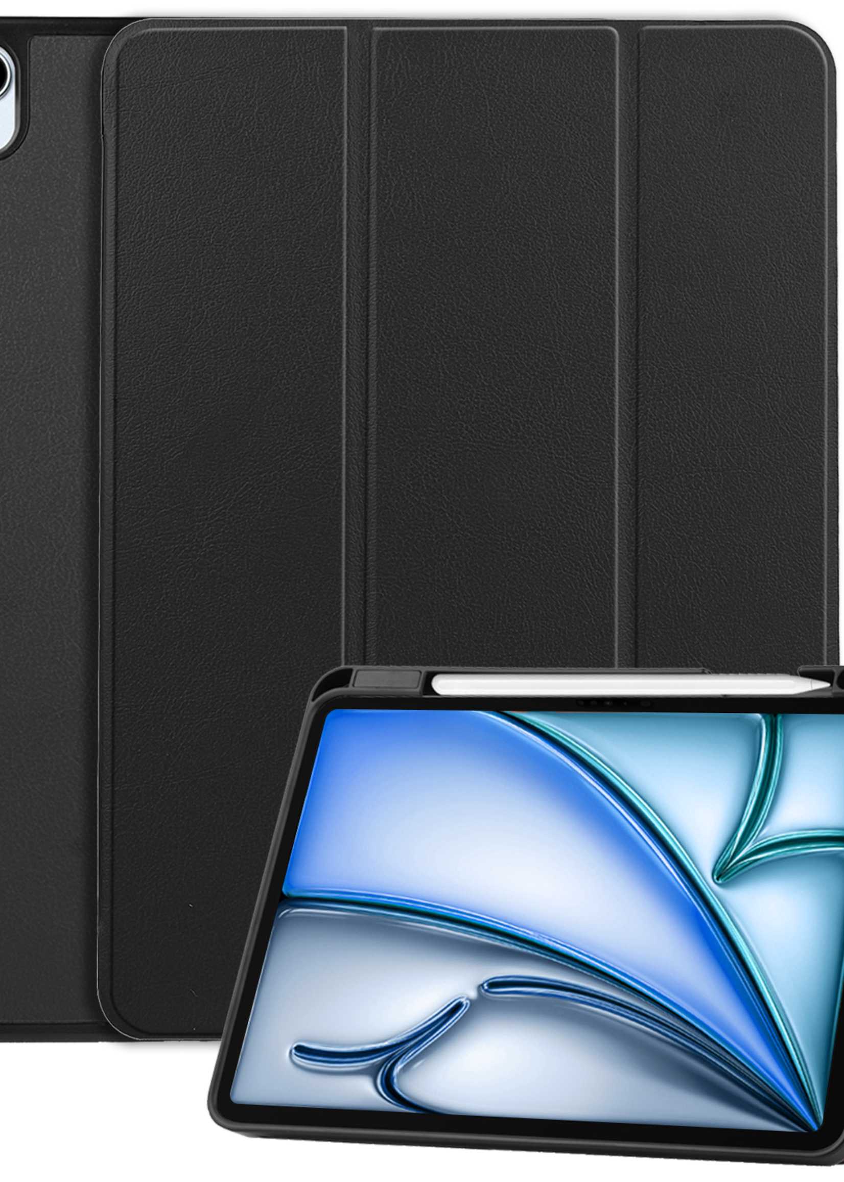 BTH Hoes Geschikt voor iPad Air 6 (11 inch) Hoes Book Case Hoesje Trifold Cover Met Uitsparing Geschikt voor Apple Pencil - Hoesje Geschikt voor iPad Air 2024 (11 inch) Hoesje Bookcase - Zwart
