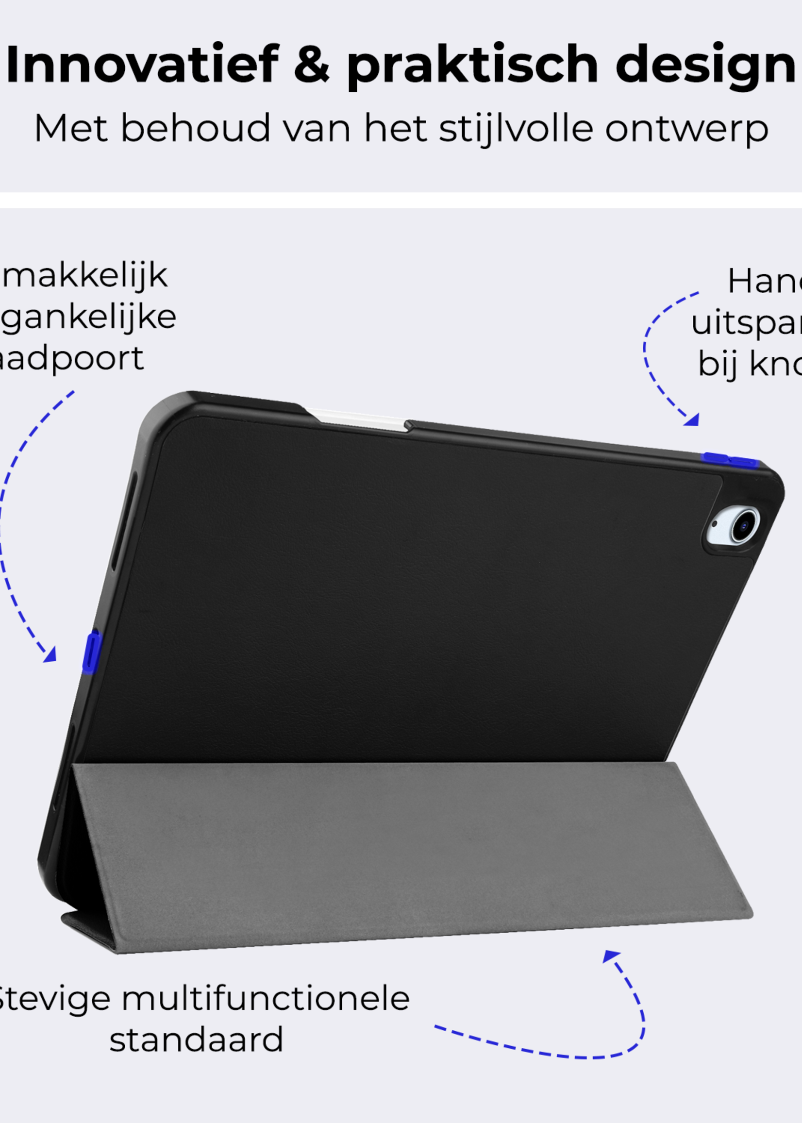 BTH Hoes Geschikt voor iPad Air 6 (11 inch) Hoes Book Case Hoesje Trifold Cover Met Uitsparing Geschikt voor Apple Pencil - Hoesje Geschikt voor iPad Air 2024 (11 inch) Hoesje Bookcase - Zwart