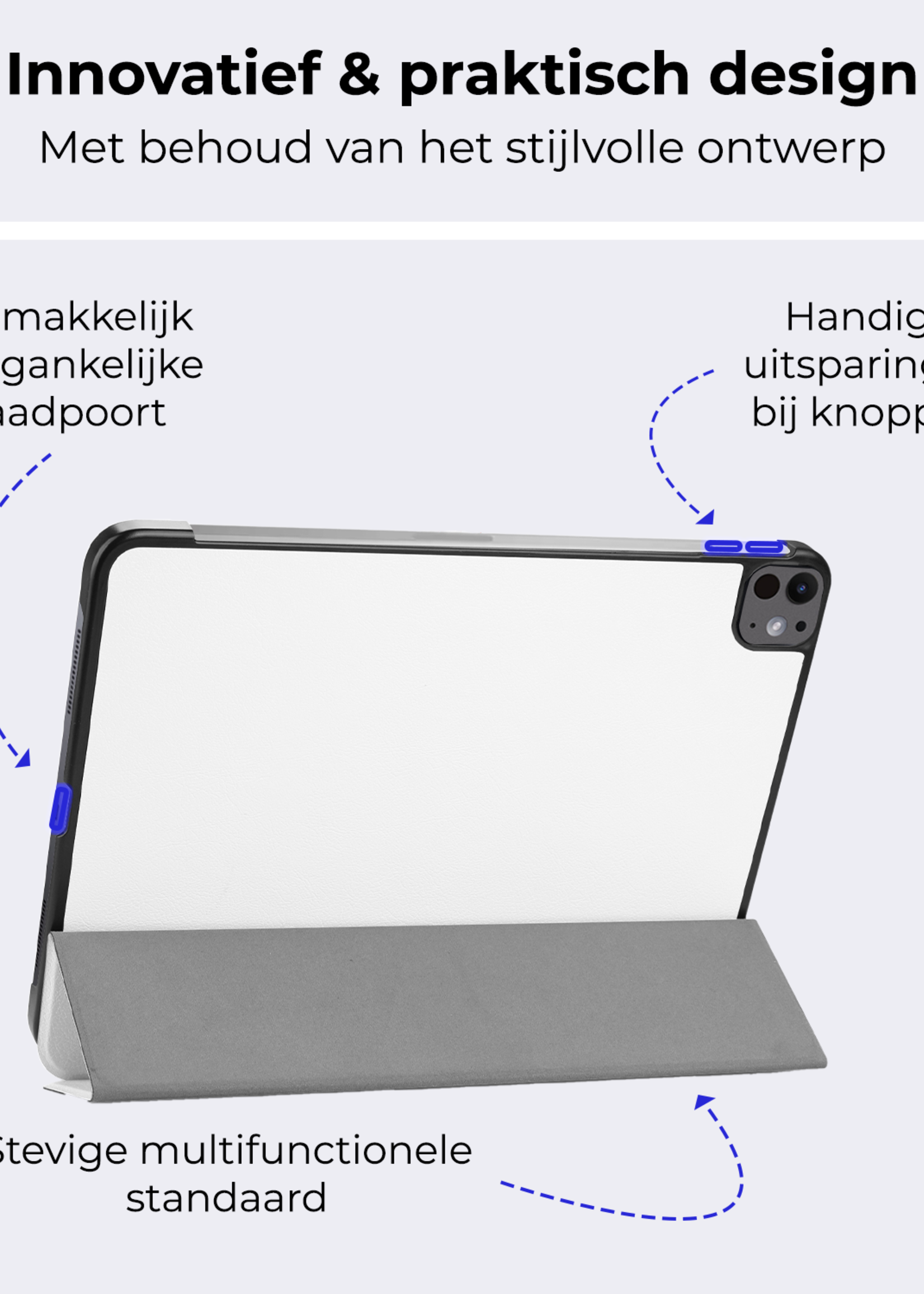 BTH Hoes Geschikt voor iPad Pro 2024 (11 inch) Hoes Book Case Hoesje Trifold Cover - Hoesje Geschikt voor iPad Pro 2024 11 inch (7e generatie) Hoesje Bookcase - Wit