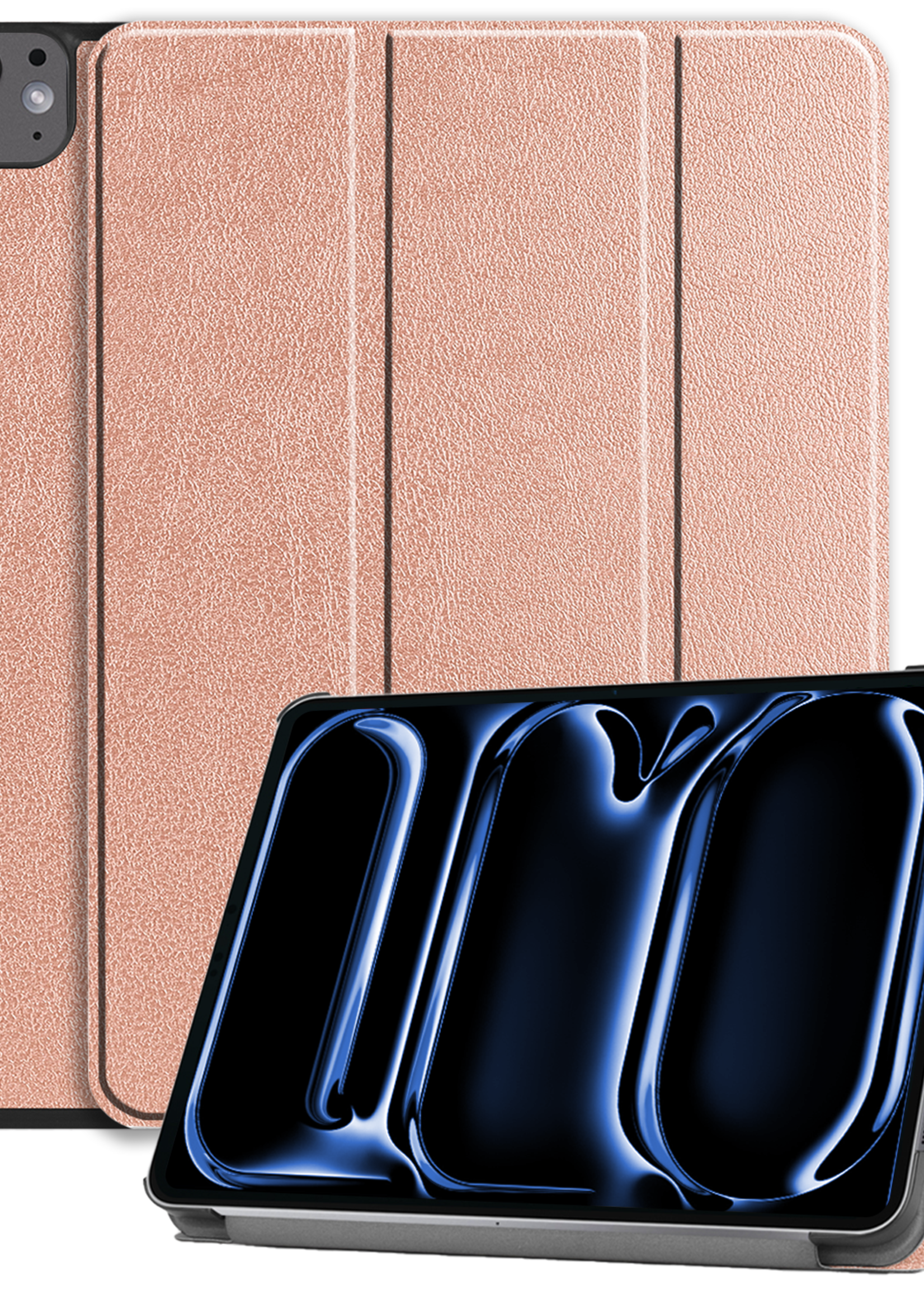 BTH Hoes Geschikt voor iPad Pro 2024 (11 inch) Hoes Book Case Hoesje Trifold Cover - Hoesje Geschikt voor iPad Pro 2024 11 inch (7e generatie) Hoesje Bookcase - Rosé goud