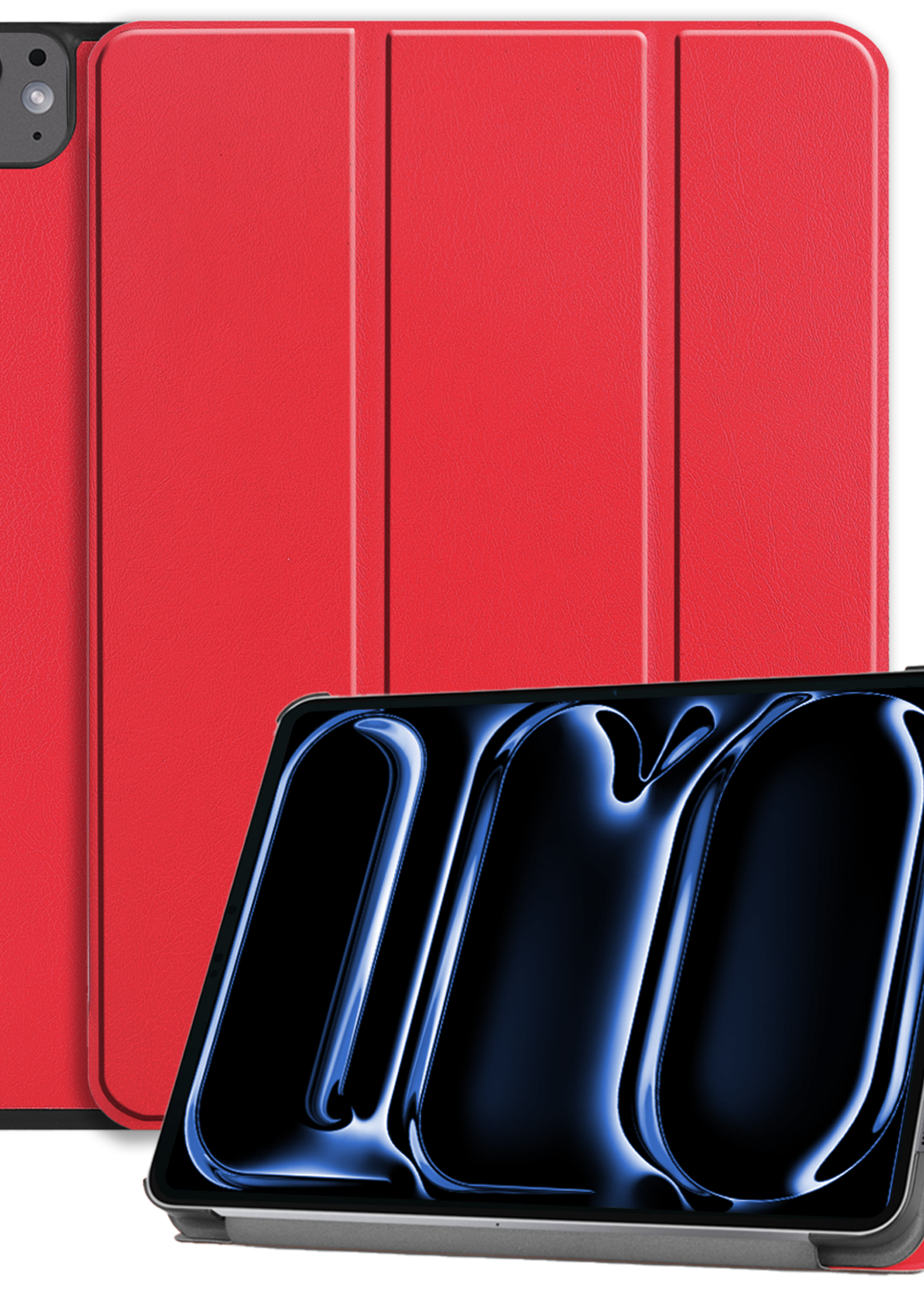 BTH Hoes Geschikt voor iPad Pro 2024 (11 inch) Hoes Book Case Hoesje Trifold Cover - Hoesje Geschikt voor iPad Pro 2024 11 inch (7e generatie) Hoesje Bookcase - Rood