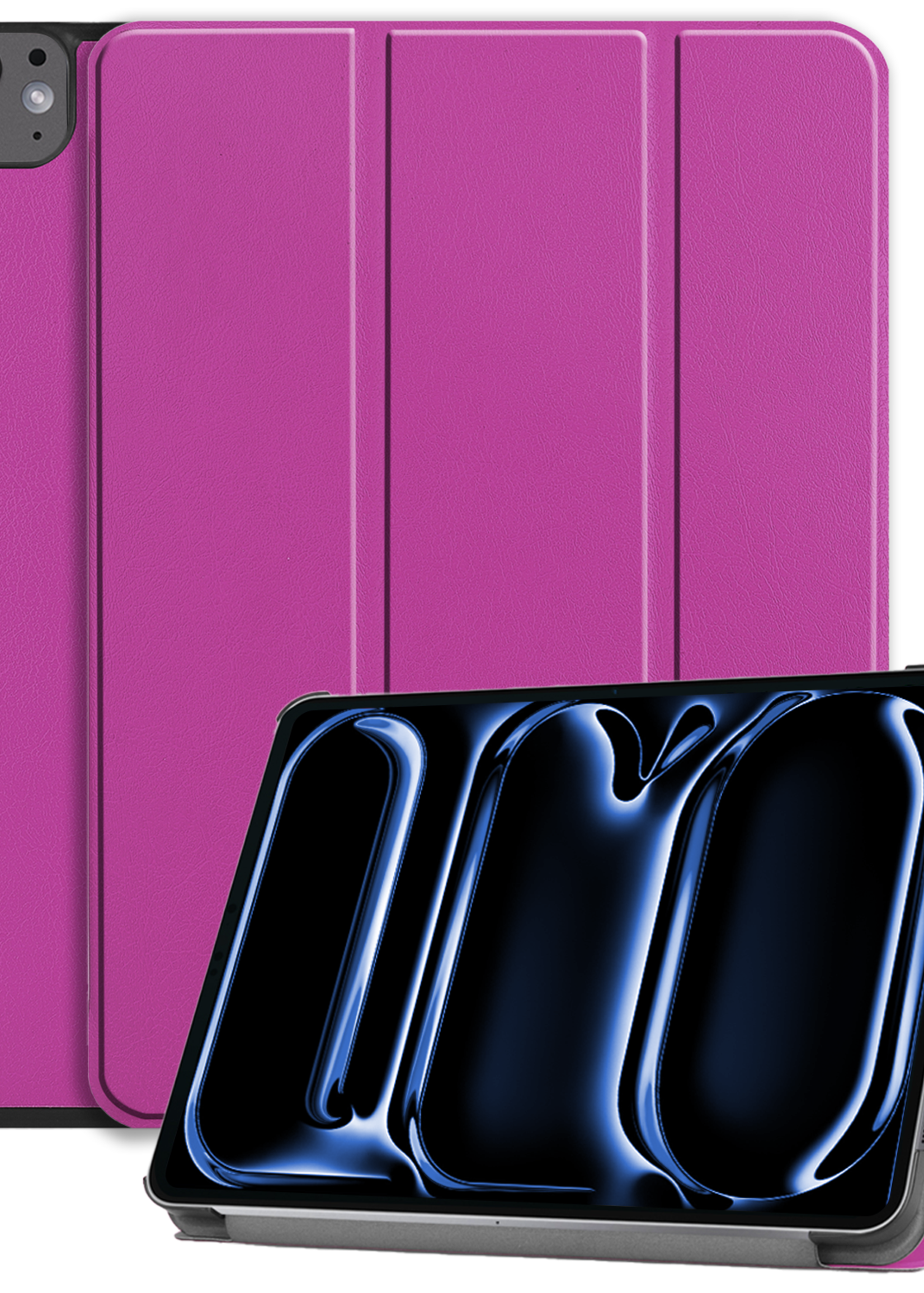 BTH Hoes Geschikt voor iPad Pro 2024 (11 inch) Hoes Book Case Hoesje Trifold Cover - Hoesje Geschikt voor iPad Pro 2024 11 inch (7e generatie) Hoesje Bookcase - Paars
