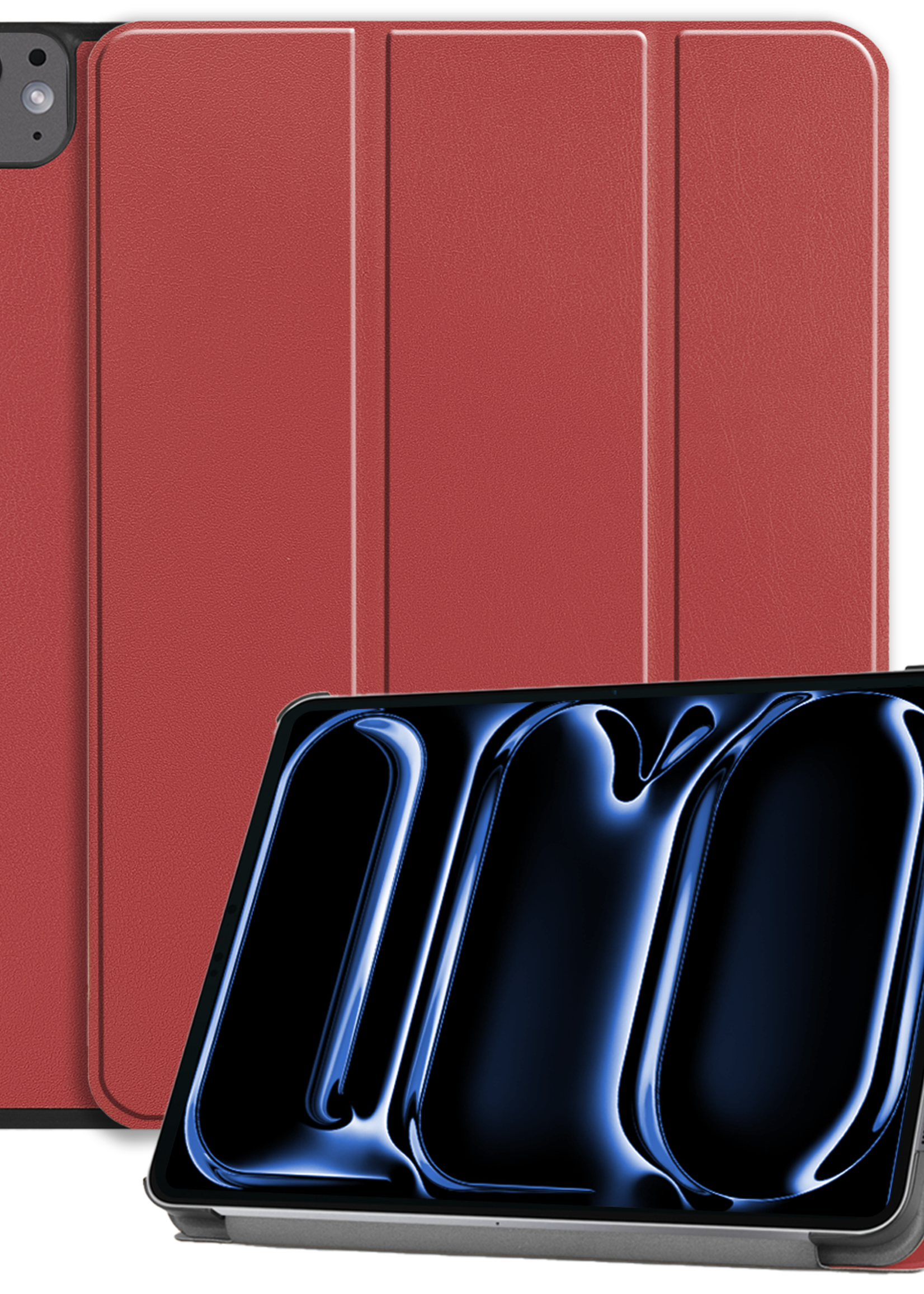 BTH Hoes Geschikt voor iPad Pro 2024 (11 inch) Hoes Book Case Hoesje Trifold Cover - Hoesje Geschikt voor iPad Pro 2024 11 inch (7e generatie) Hoesje Bookcase - Donkerrood