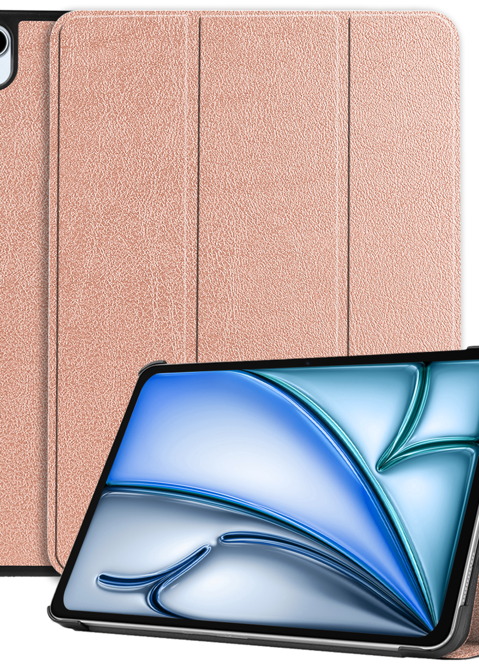 BTH Hoes Geschikt voor iPad Air 6 (13 inch) Hoes Book Case Hoesje Trifold Cover - Hoesje Geschikt voor iPad Air 2024 (13 inch) Hoesje Bookcase - Rosé goud