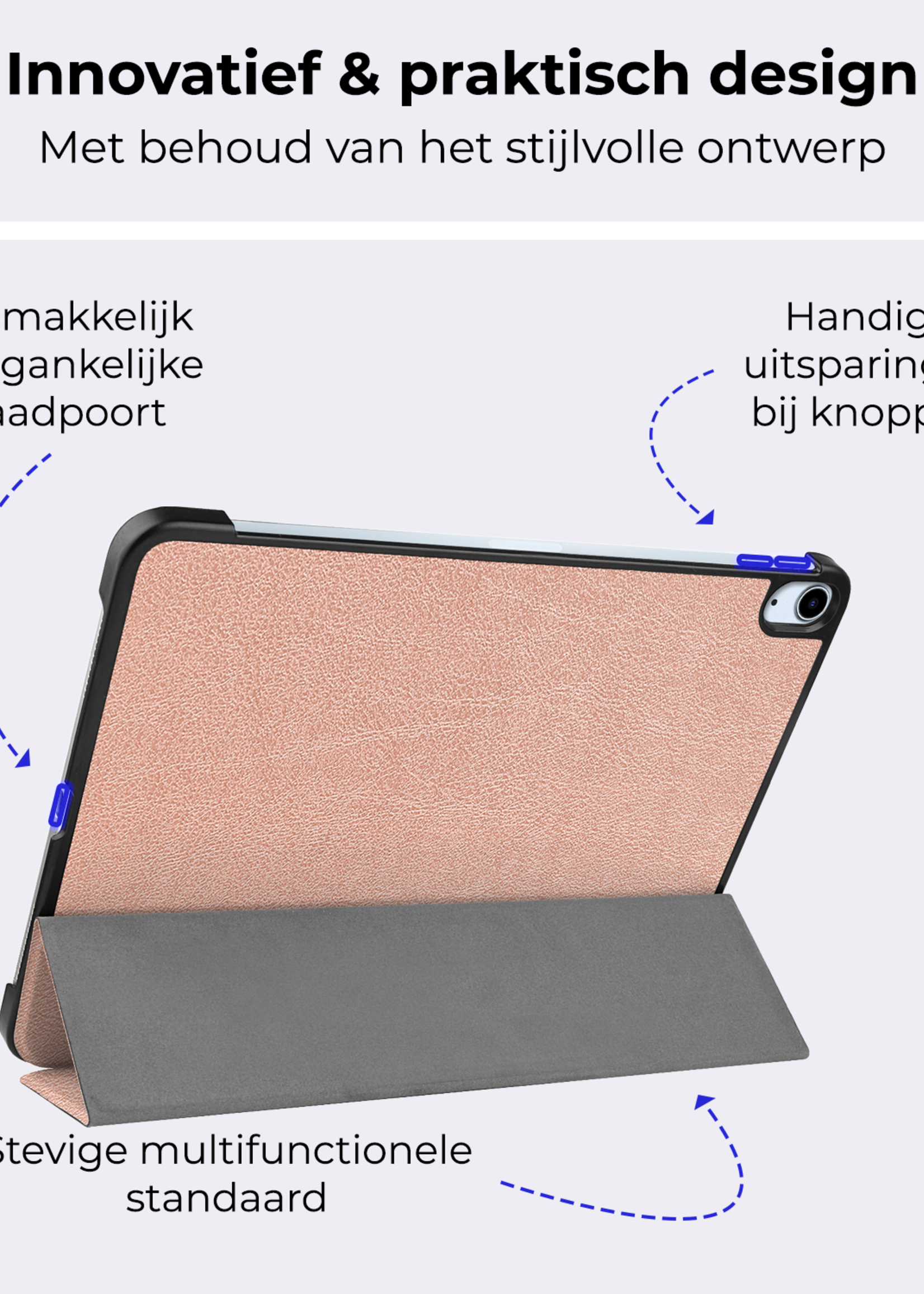 BTH Hoes Geschikt voor iPad Air 6 (13 inch) Hoes Book Case Hoesje Trifold Cover - Hoesje Geschikt voor iPad Air 2024 (13 inch) Hoesje Bookcase - Rosé goud