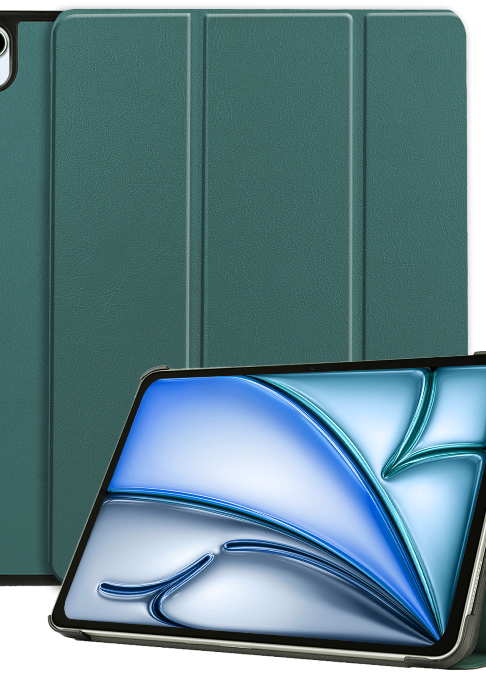 BTH Hoes Geschikt voor iPad Air 6 (13 inch) Hoes Book Case Hoesje Trifold Cover - Hoesje Geschikt voor iPad Air 2024 (13 inch) Hoesje Bookcase - Donkergroen