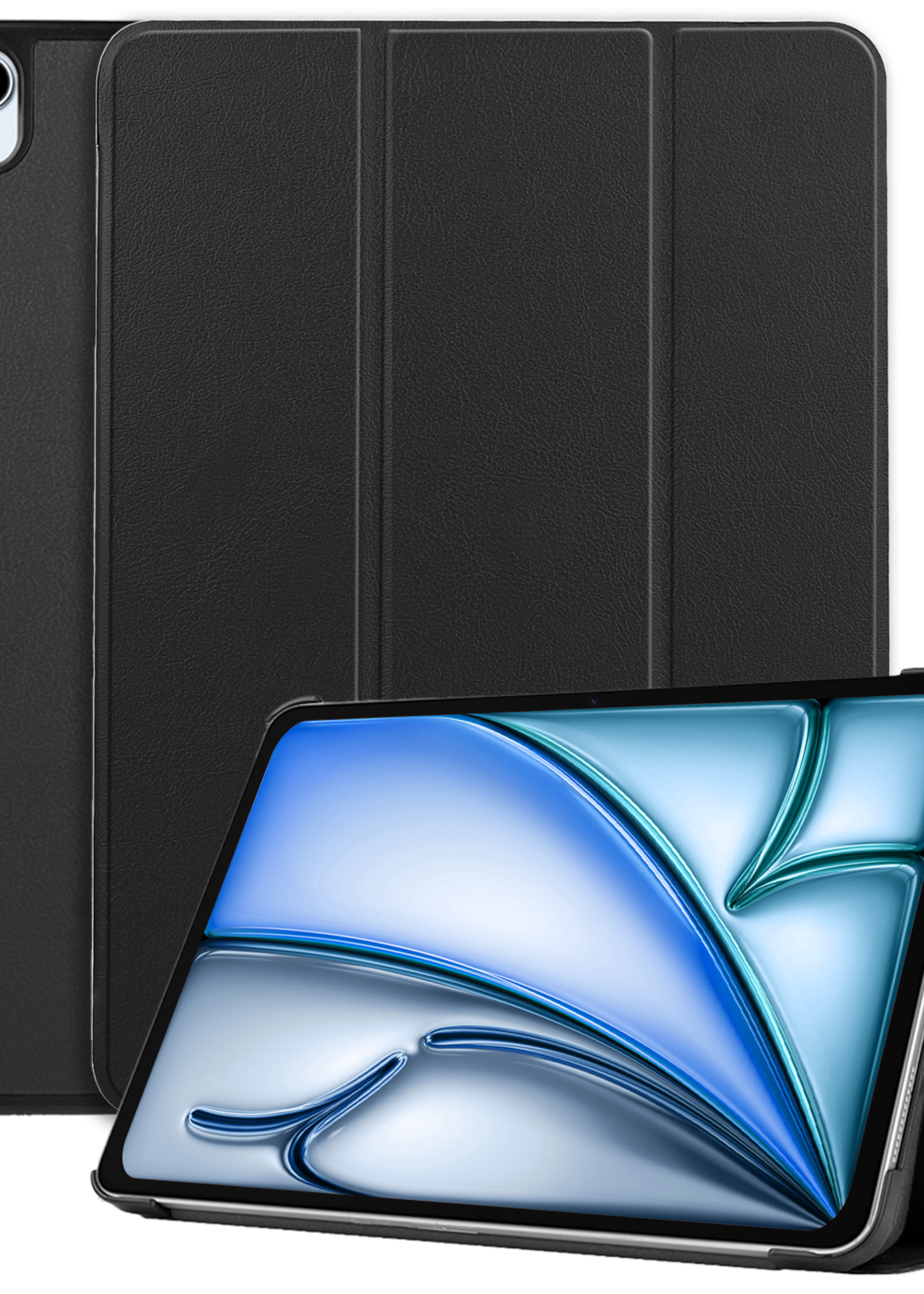 BTH Hoes Geschikt voor iPad Air 6 (11 inch) Hoes Book Case Hoesje Trifold Cover - Hoesje Geschikt voor iPad Air 2024 (11 inch) Hoesje Bookcase - Zwart